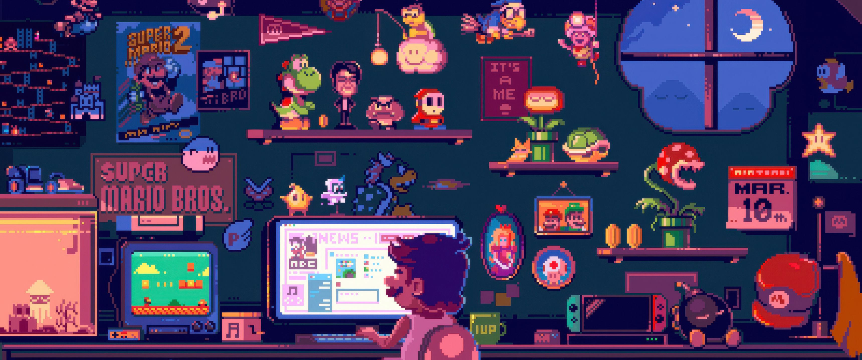3440x1440 Mario Pixel Art UltraWide Quad HD 1440P , HD 4k Wallpaper, Image, Background, Photos and Picture