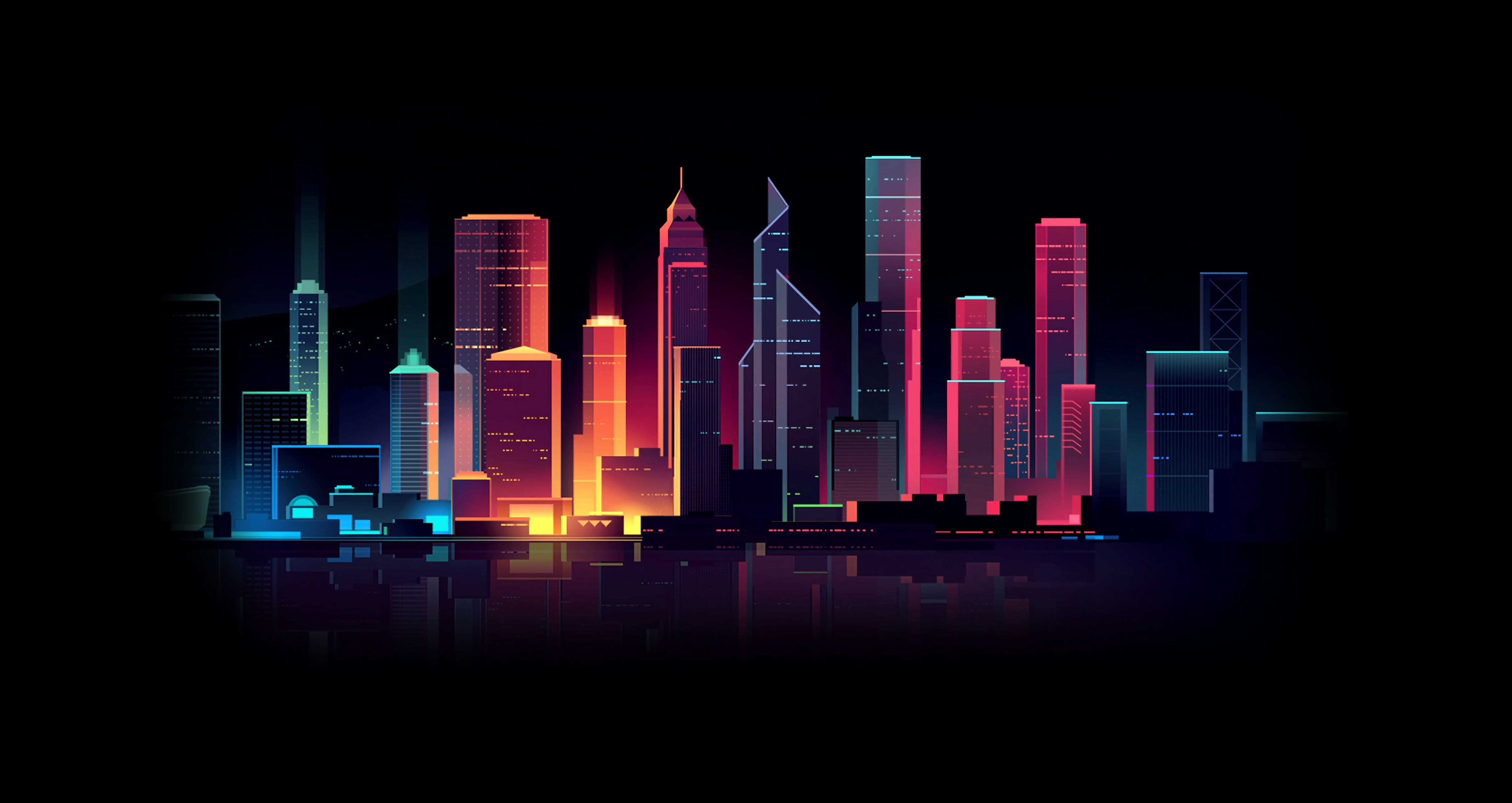 4800x2550 Wallpaper light, night, the city, style, building, home, minimalism, vector for mobile and desktop, section рендеринг, resolution 4800x2550