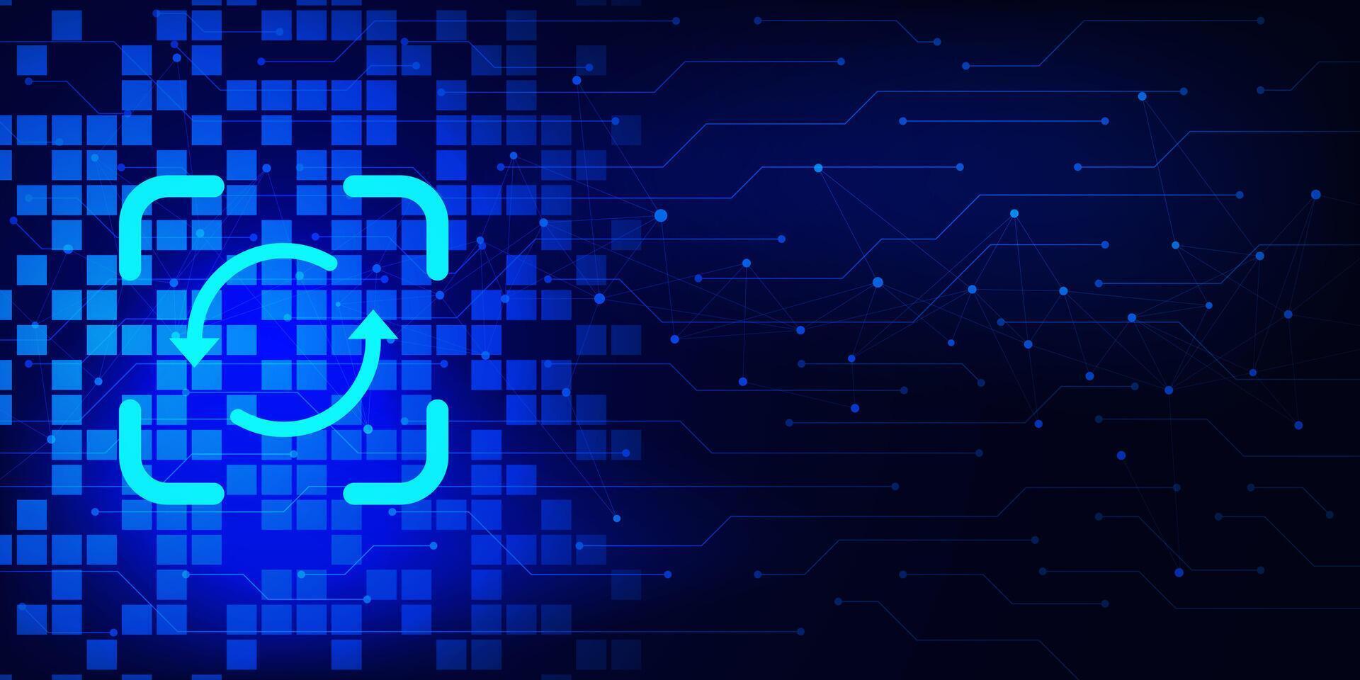 1920x960 Upgrade or update software and system version. Computer program, business technology and digital interface concept on dark blue background. Vector illustration