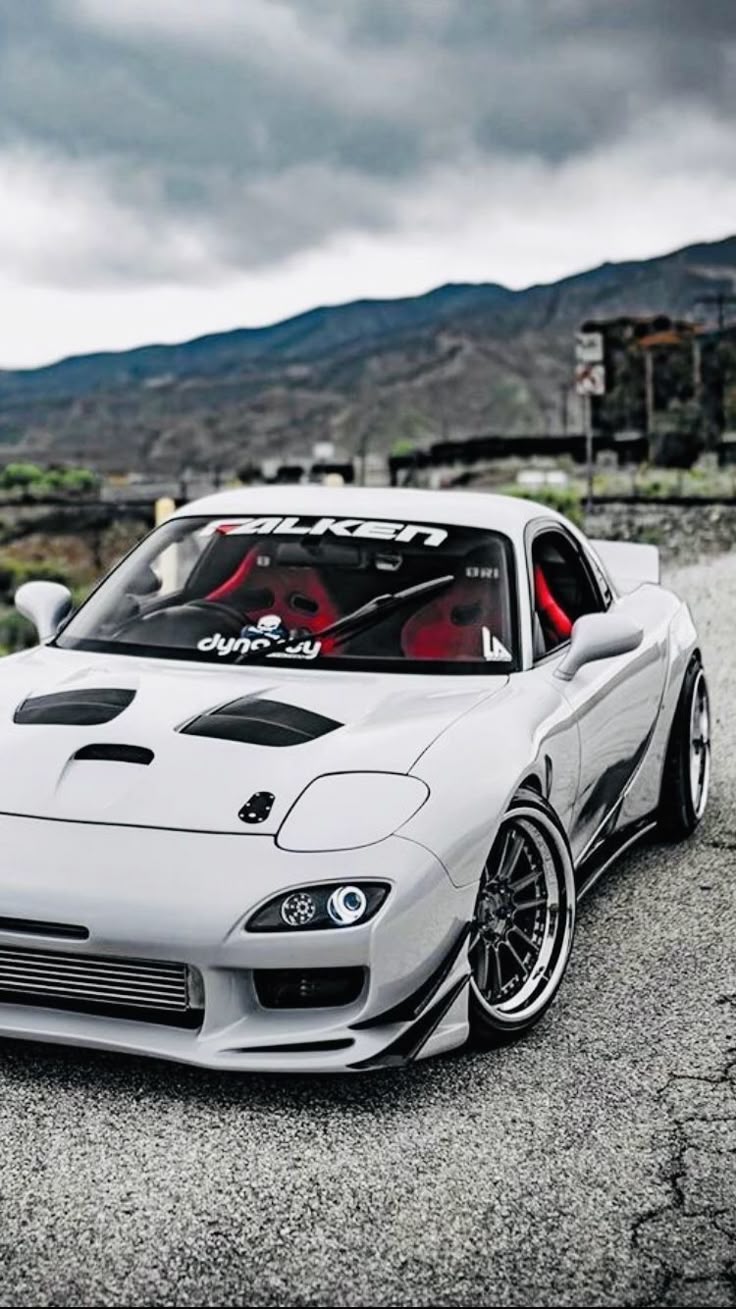 736x1309 White Mazda RX 7 Drift Car. Car Modification Inspiration, Custom White Sports Car, Modified Car
