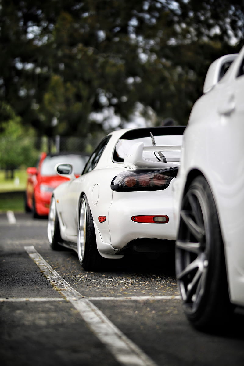 800x1200 Mazda rx- mazda, car, sports car, white, rear view, motion blur, HD phone wallpaper