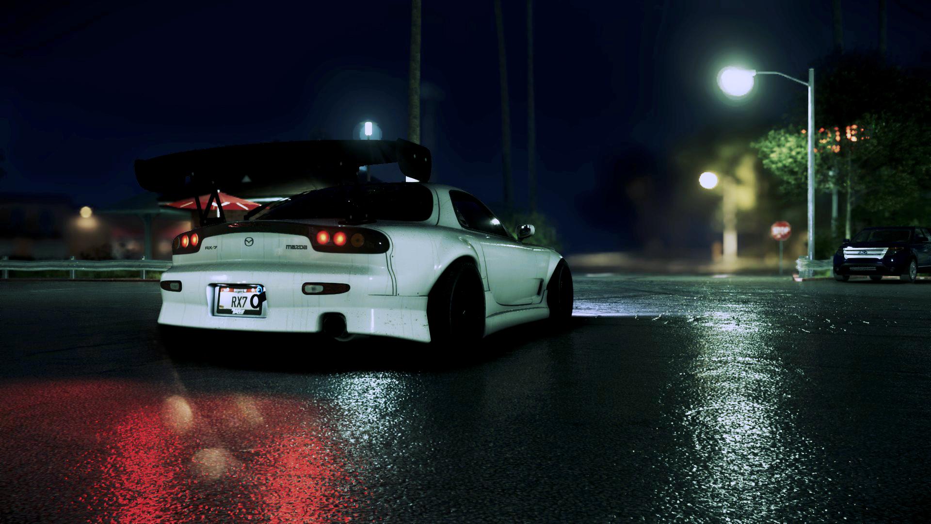 1920x1080 White RX7 in a parking lot