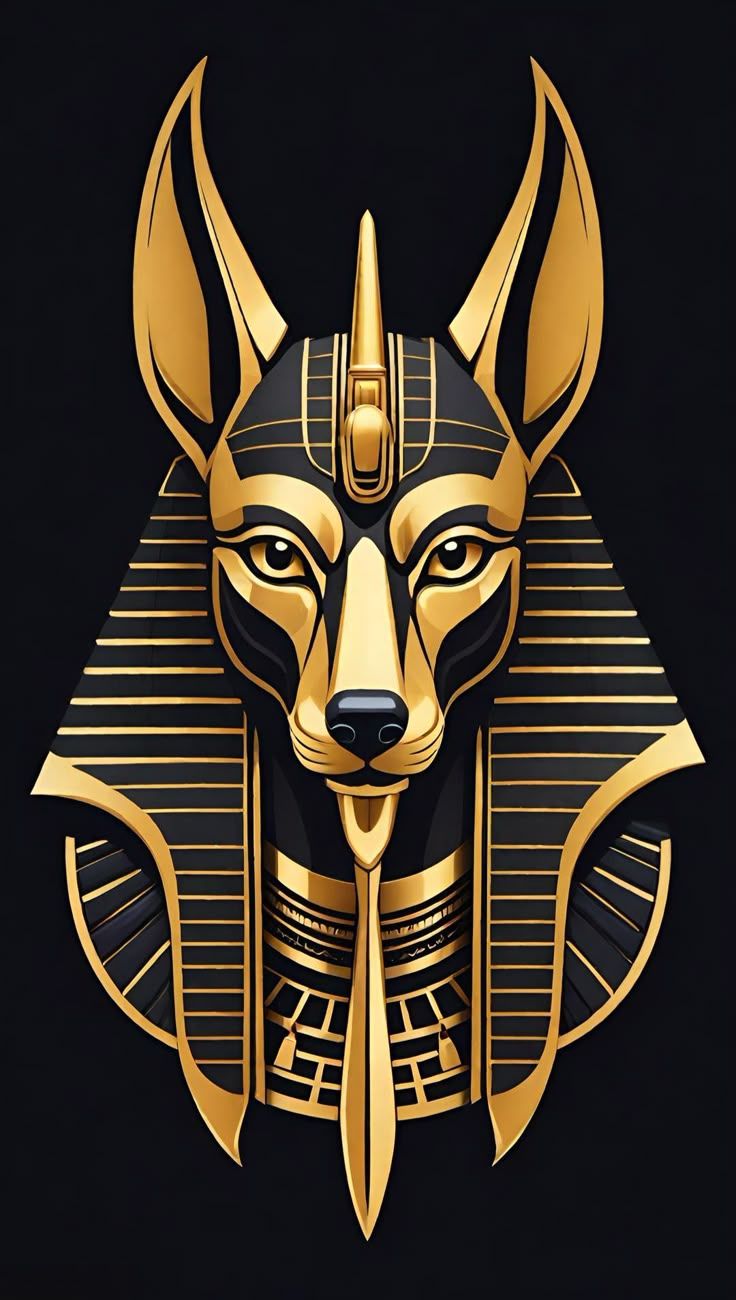 736x1300 Ancient Egyptian Anubis Gold on Black Wallpaper Digital Art (2)