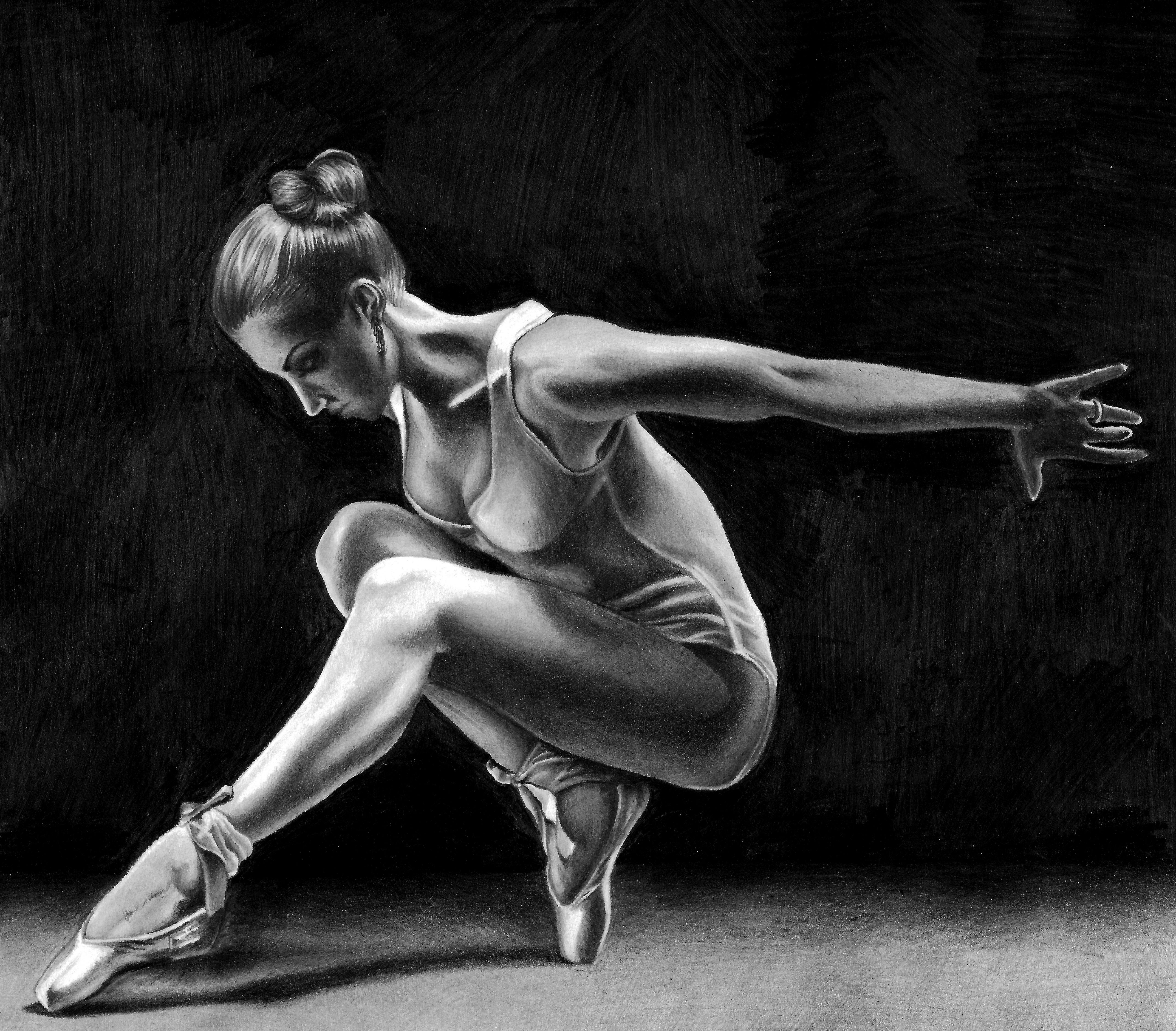 5120x4488 Picture Ballet young woman Legs Black and white Painting 5120x4488