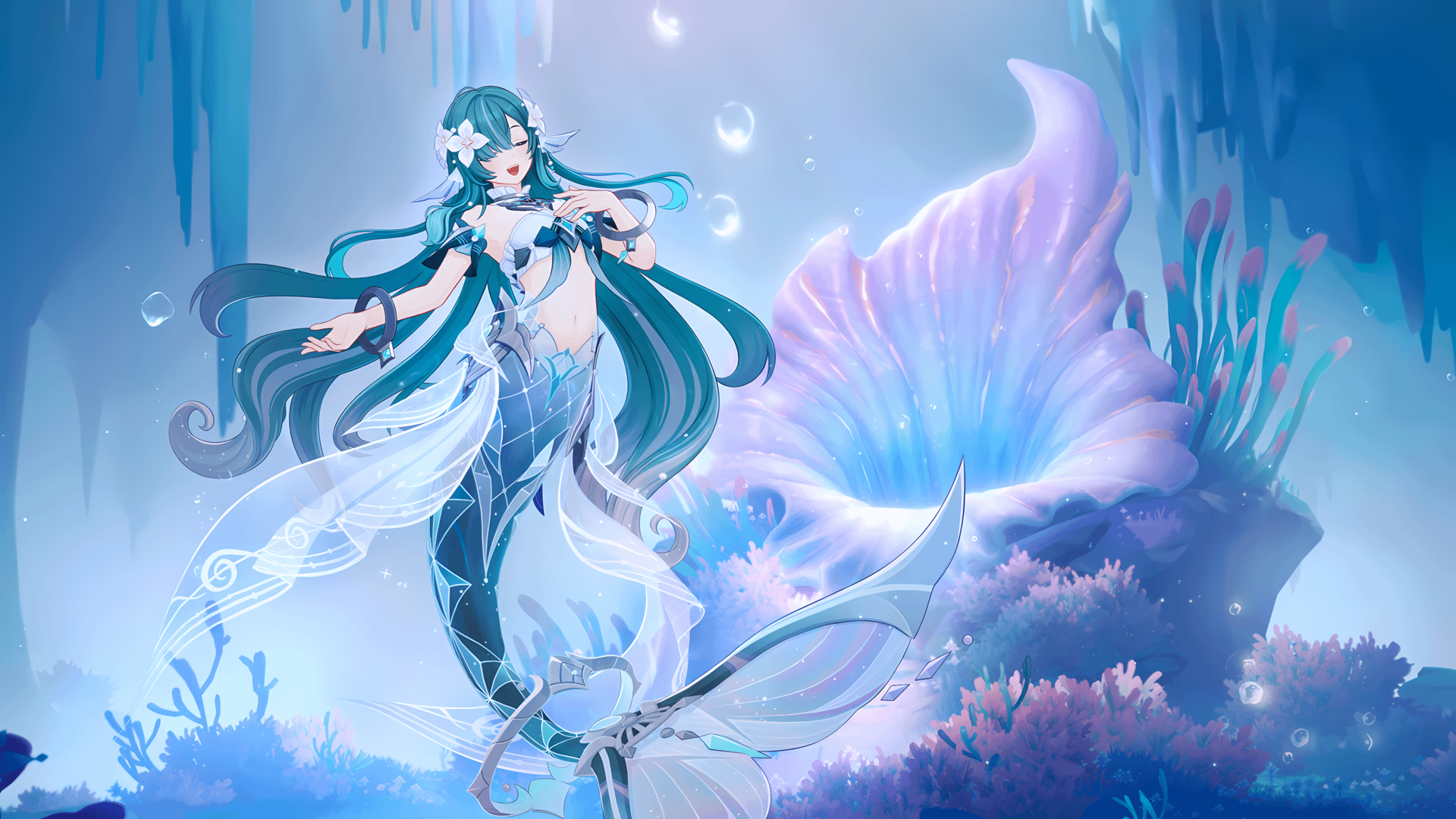 1920x1080 Vodyanitsa Wallpaper From Her Meeting Point, With Cleaned Up UI Elements And Upscaled To 8k (full Resolution Image Link In Body Text) : R Genshin_Impact