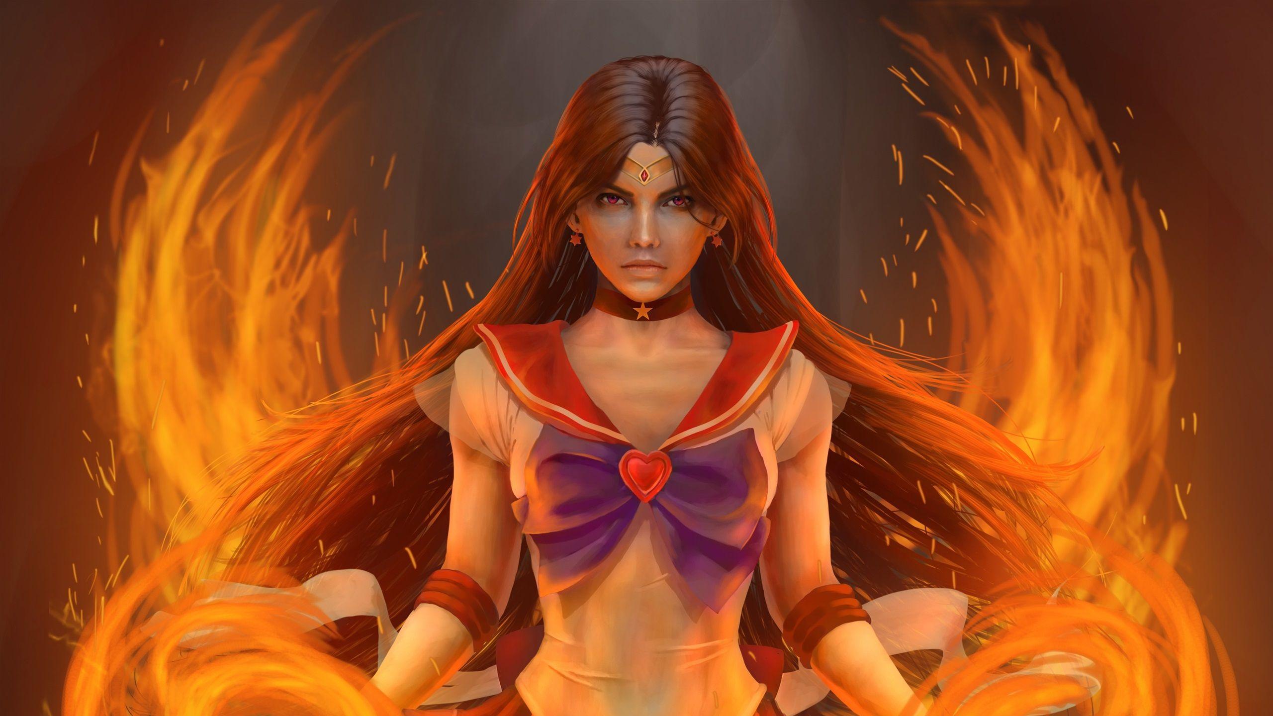2560x1440 Wallpaper Sailor Moon, anime, girl, fire, magic 2880x1800 HD Picture, Image