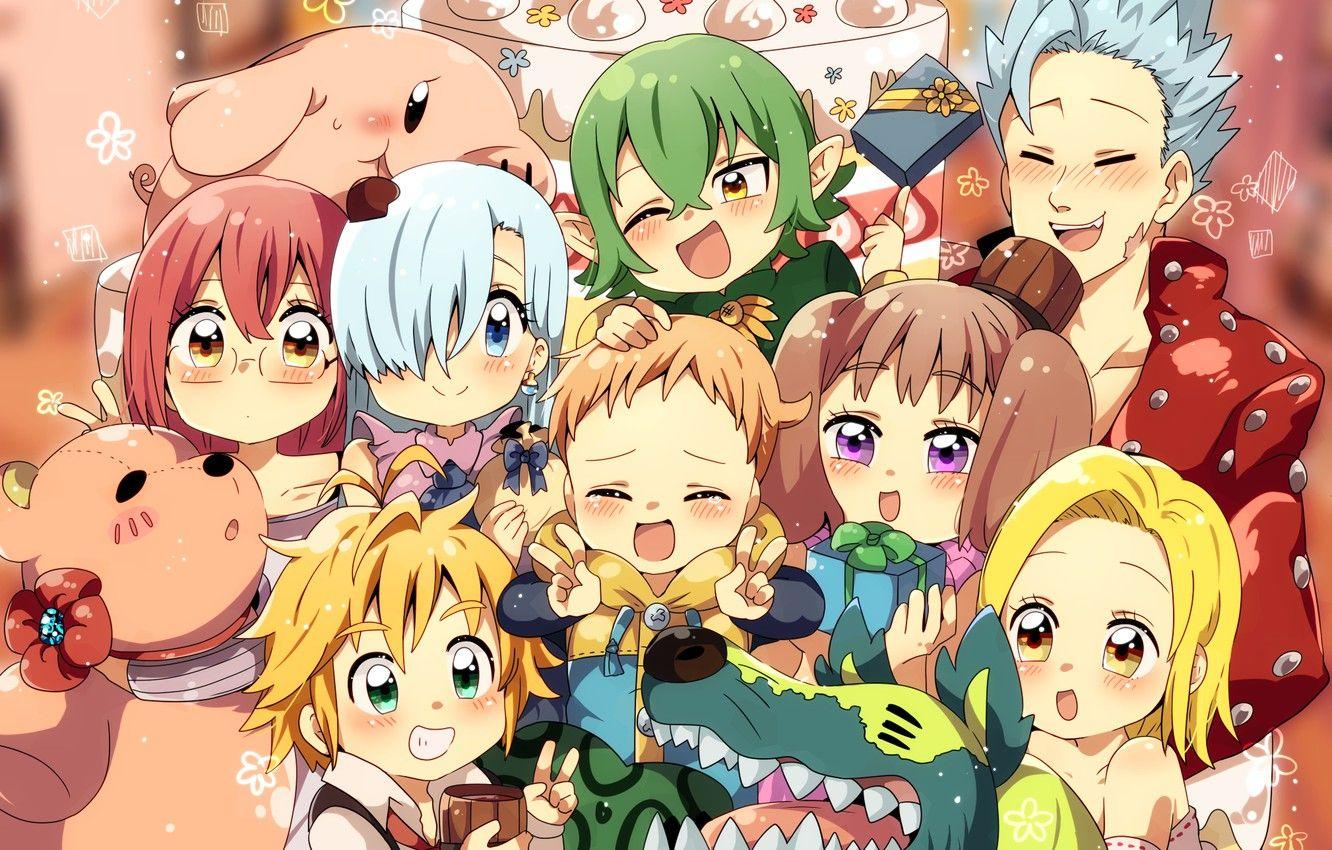1332x850 Wallpaper birthday, art, cake, kids, Nanatsu no Taizai image for desktop, section сёнэн