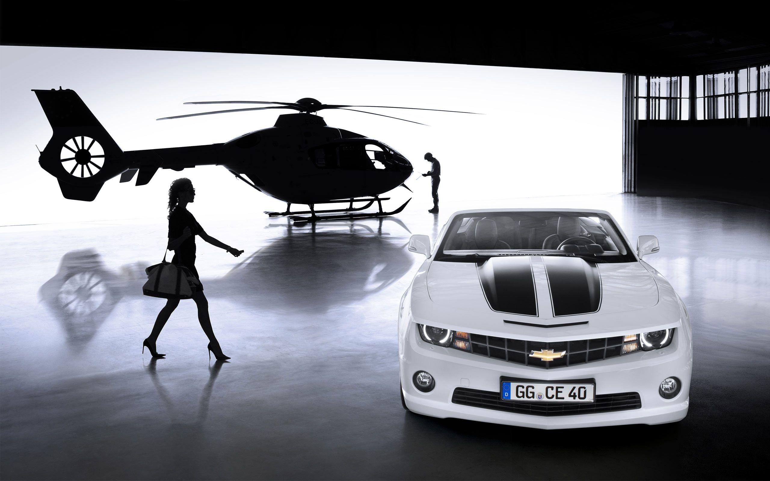 2560x1600 Chevrolet Camaro Convertible 2012 a helicopter a girl muscle cars wallpaperx1600