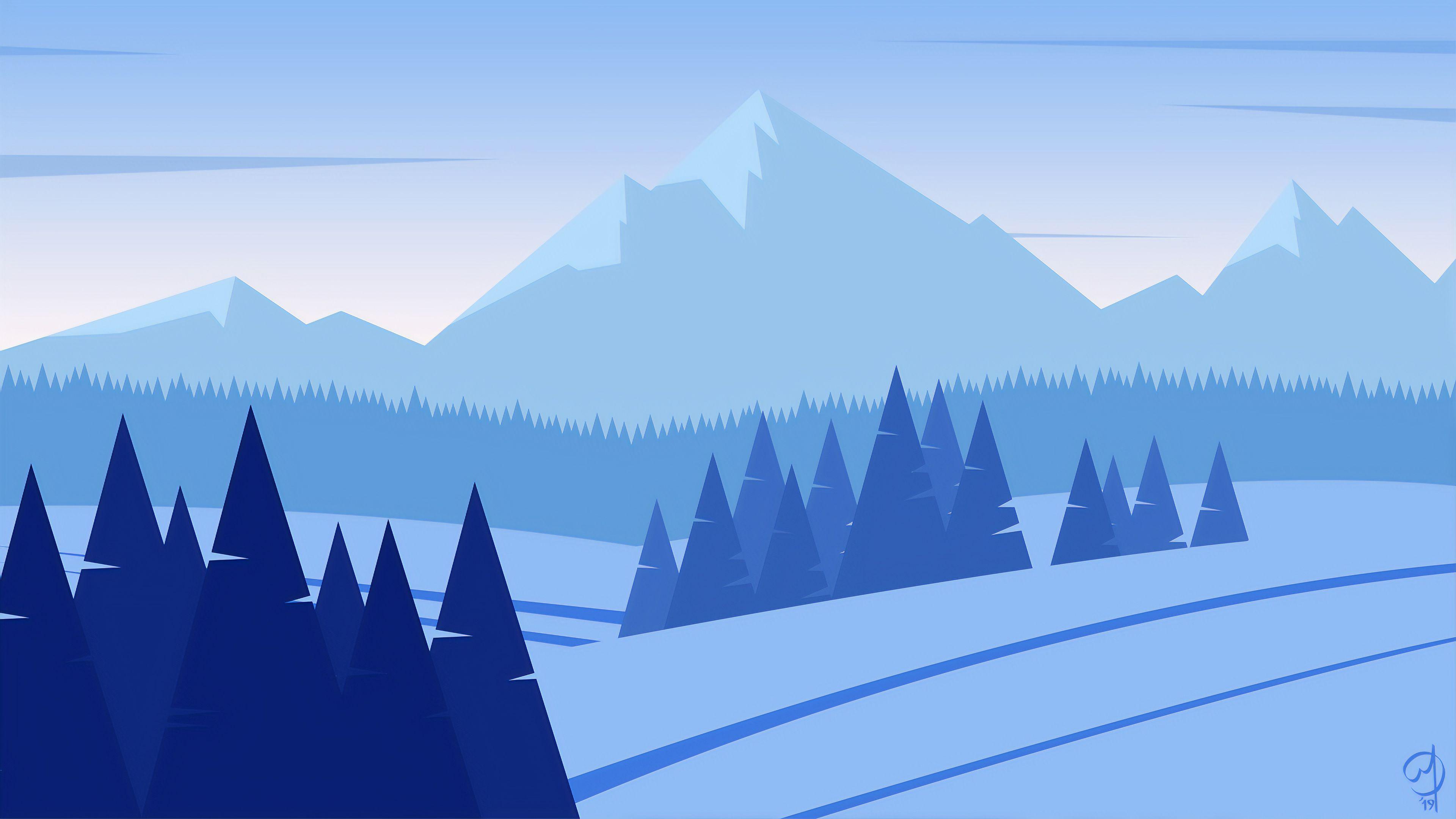 3840x2160 minimalist, mountains, snow, artist, artwork, digital art, hd, 4k