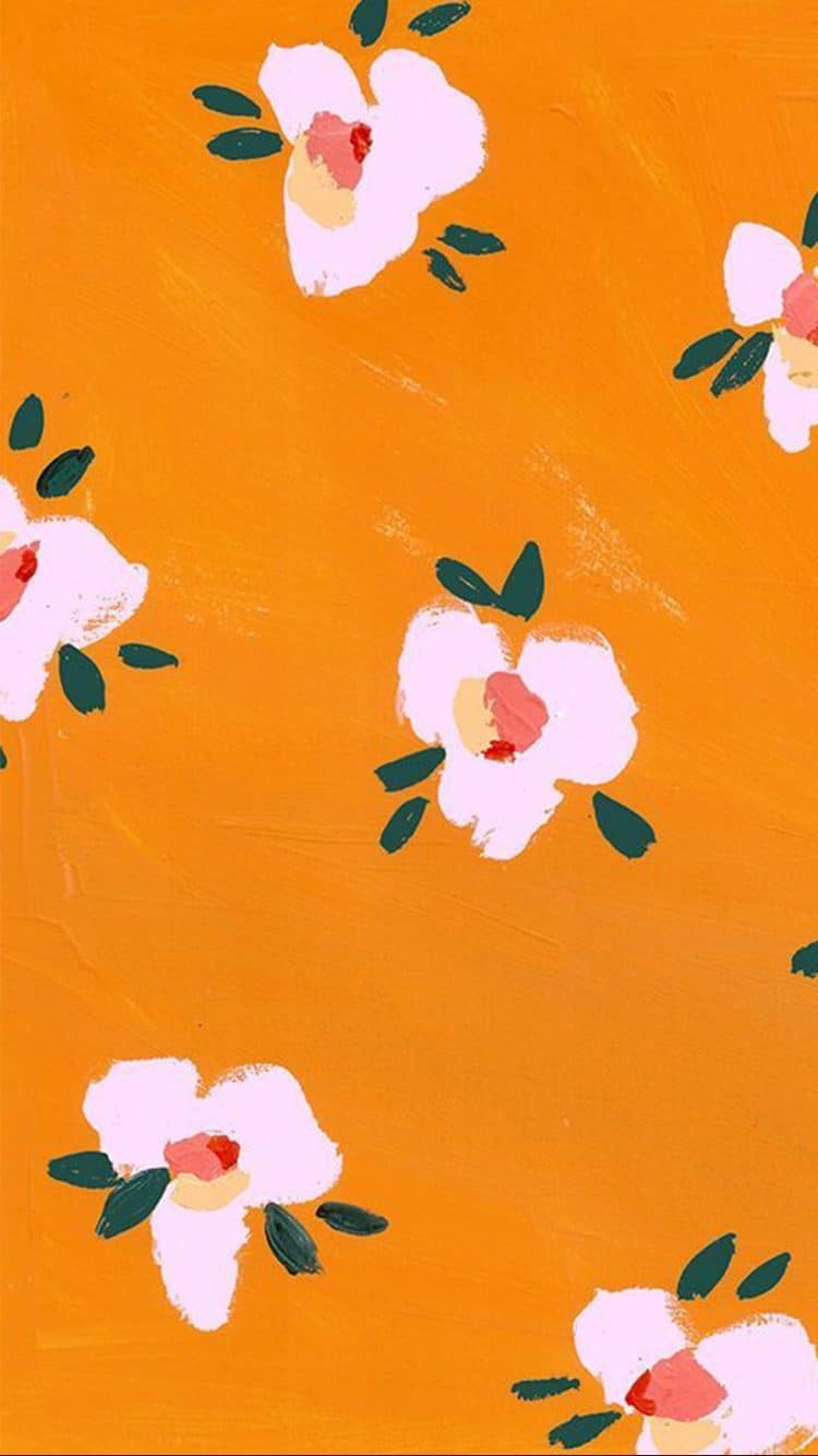 750x1334 Patterns. Minimal Floral Pattern on Orange Background