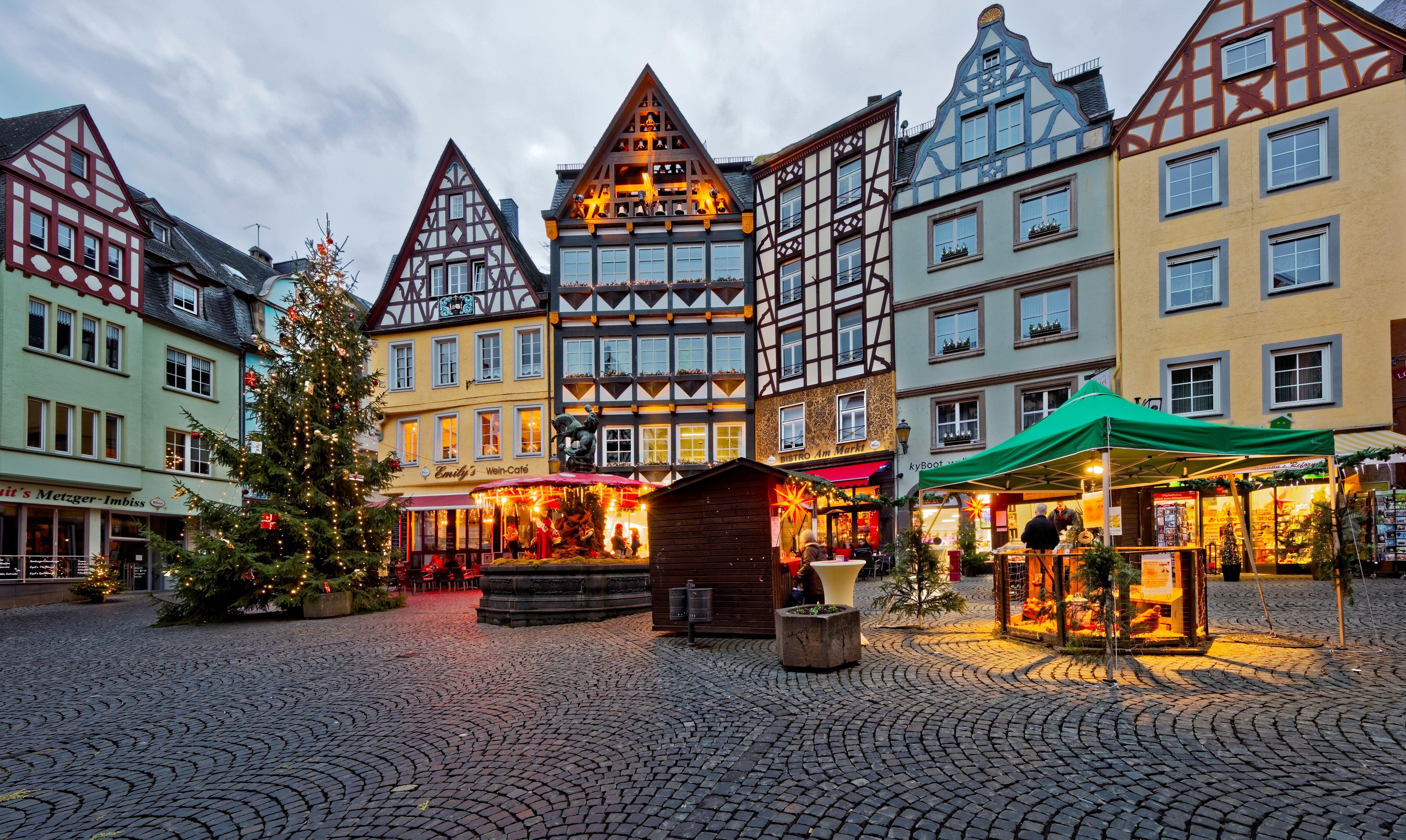 6000x3586 Germany Christmas Holidays Houses Cochem Christmas tree Street Cities wallpaperx3586