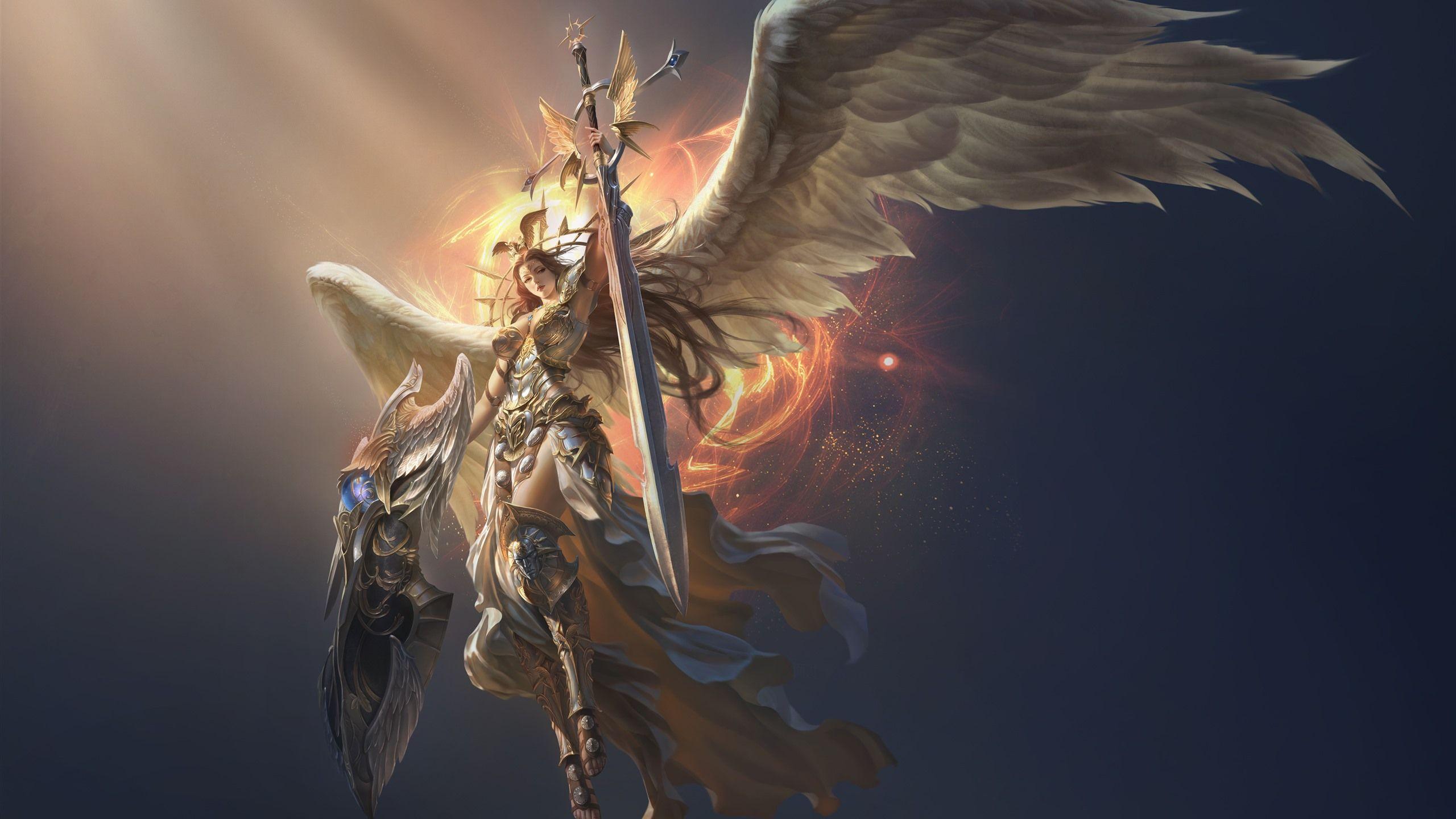 2560x1440 Wallpaper League of Angels, beautiful angel, wings, sword 3840x2160 UHD 4K Picture, Image