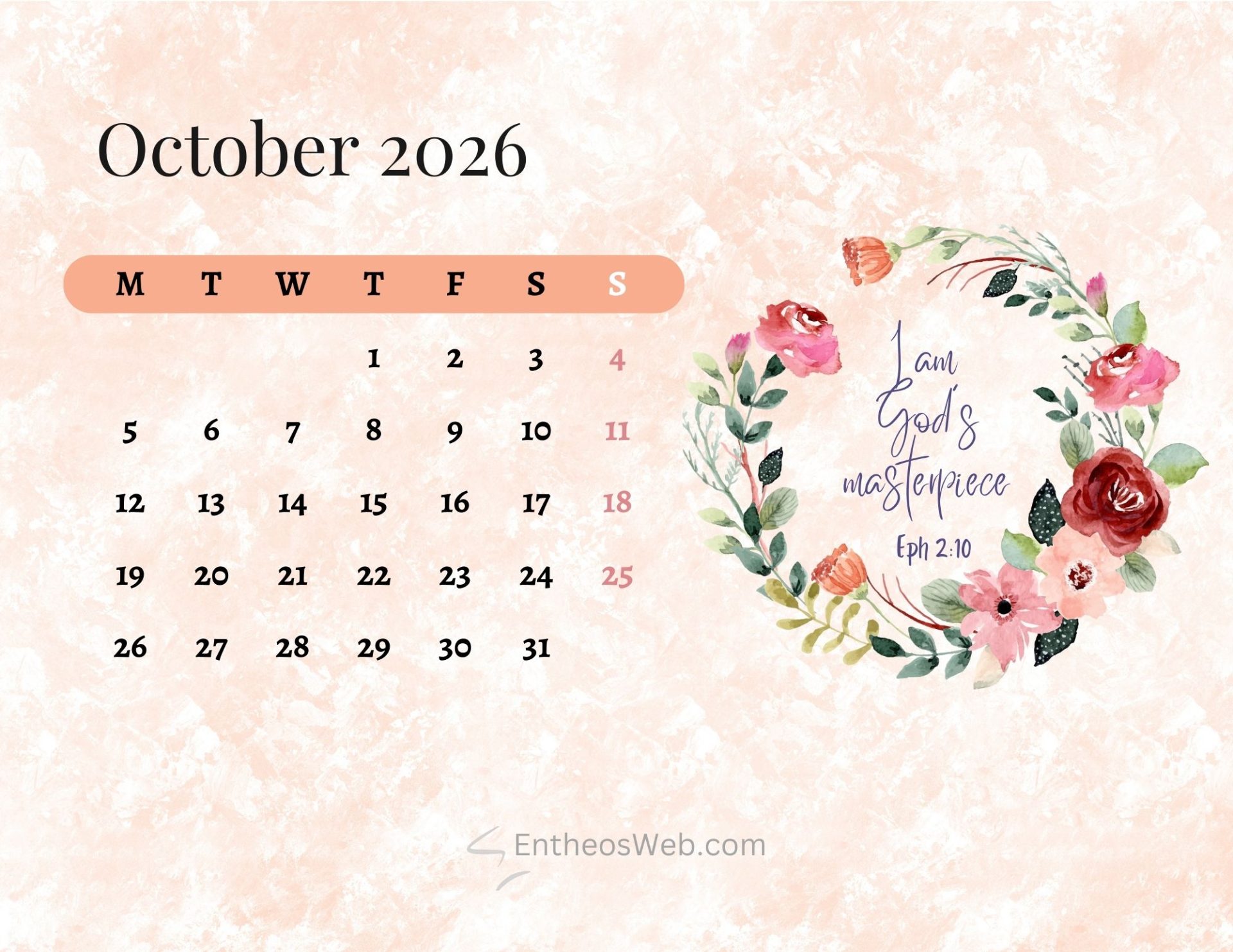 1920x1483 October 2026 Calendar Printables
