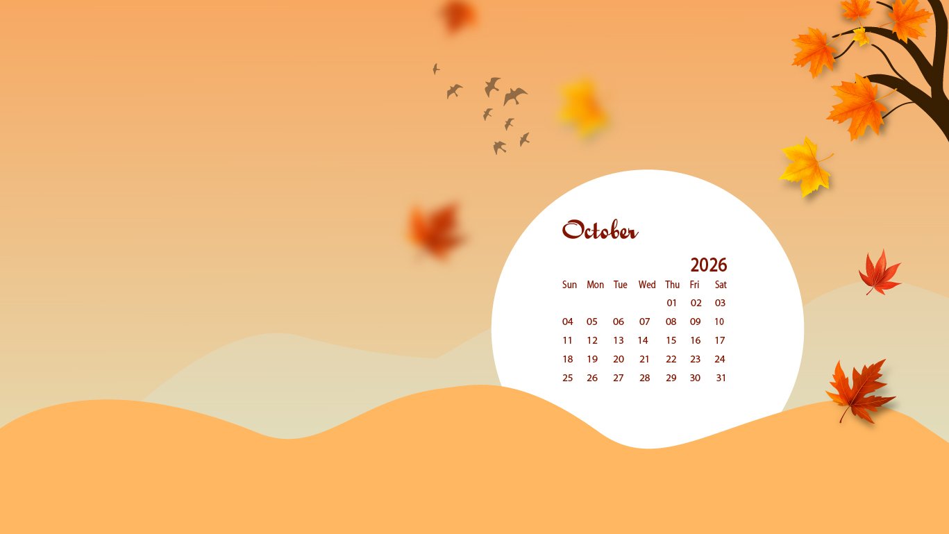 1367x769 October 2026 Desktop Wallpaper Calendar