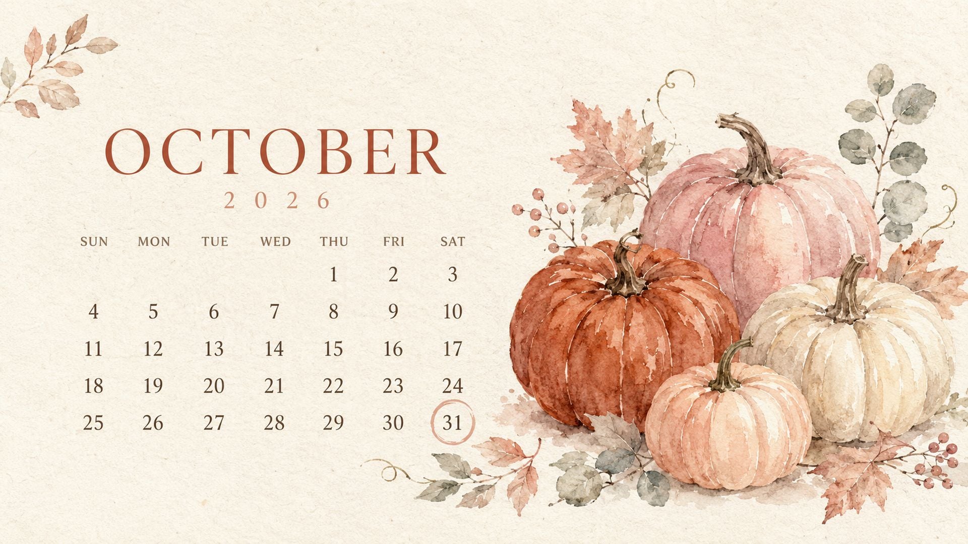 1920x1080 Free October 2026 Desktop Calendar Background