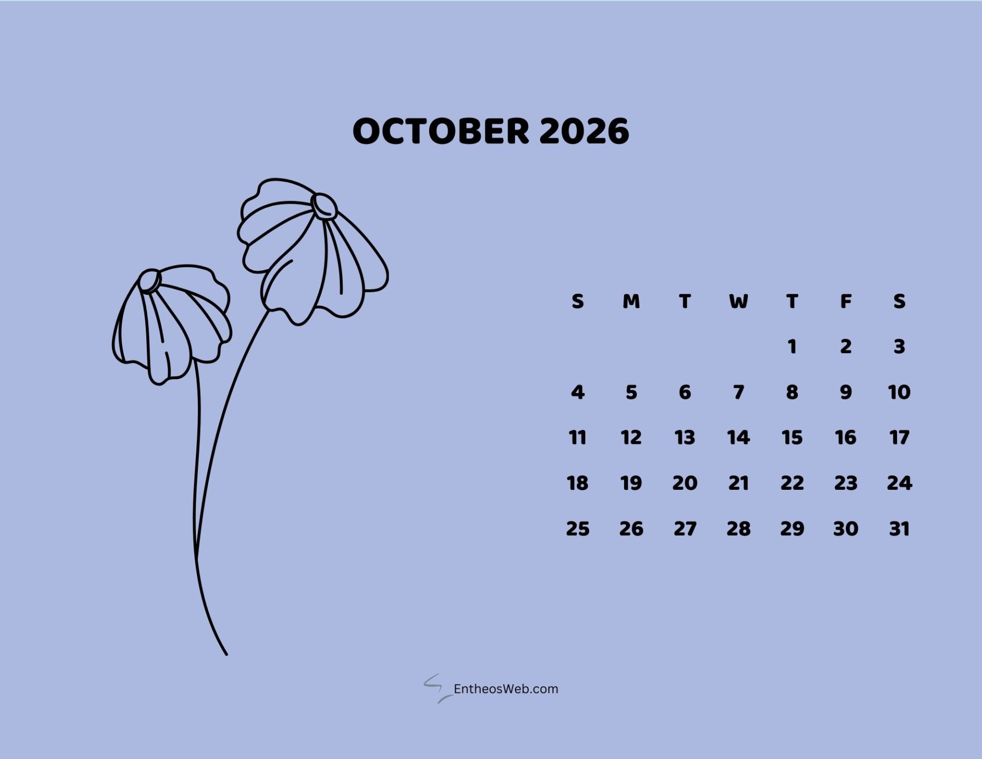 1920x1483 October 2026 Calendar Printables
