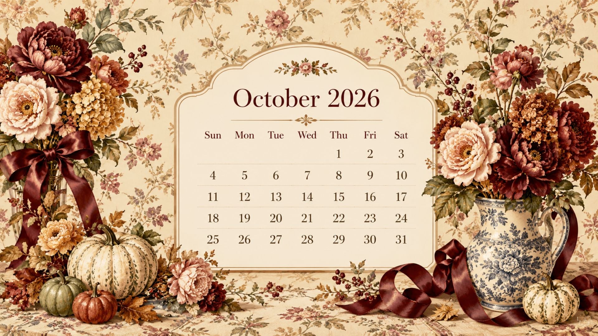 1920x1080 Free October 2026 Desktop Calendar Background