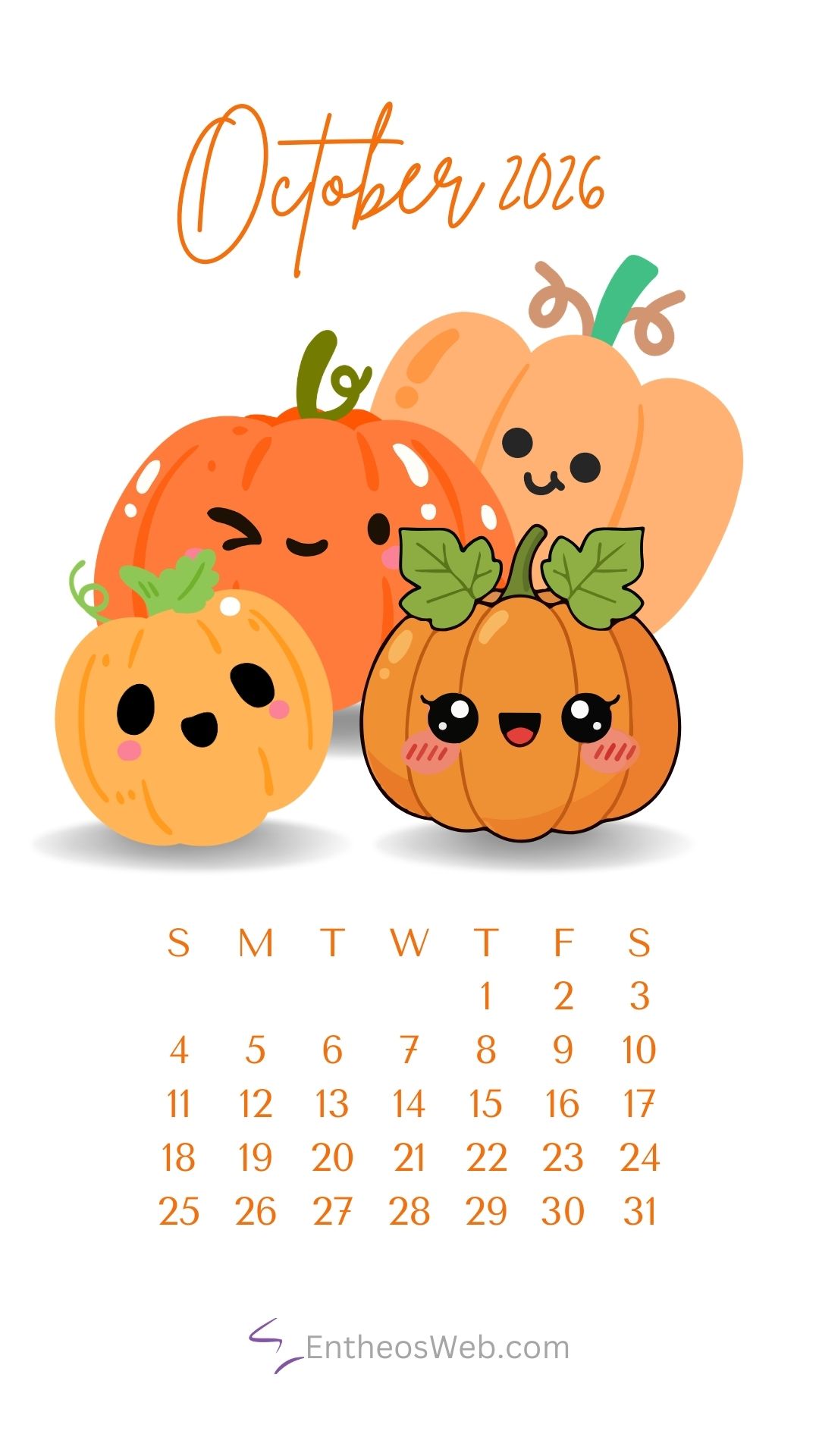 1080x1920 October 2026 Calendar Phone Wallpaper