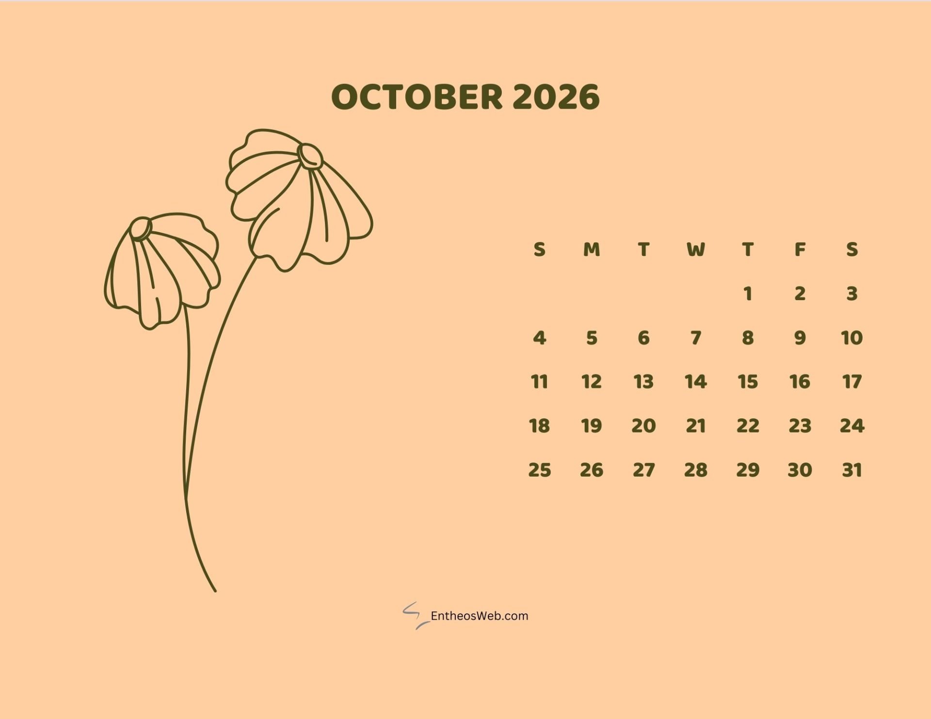 1920x1483 October 2026 Calendar Wallpaper