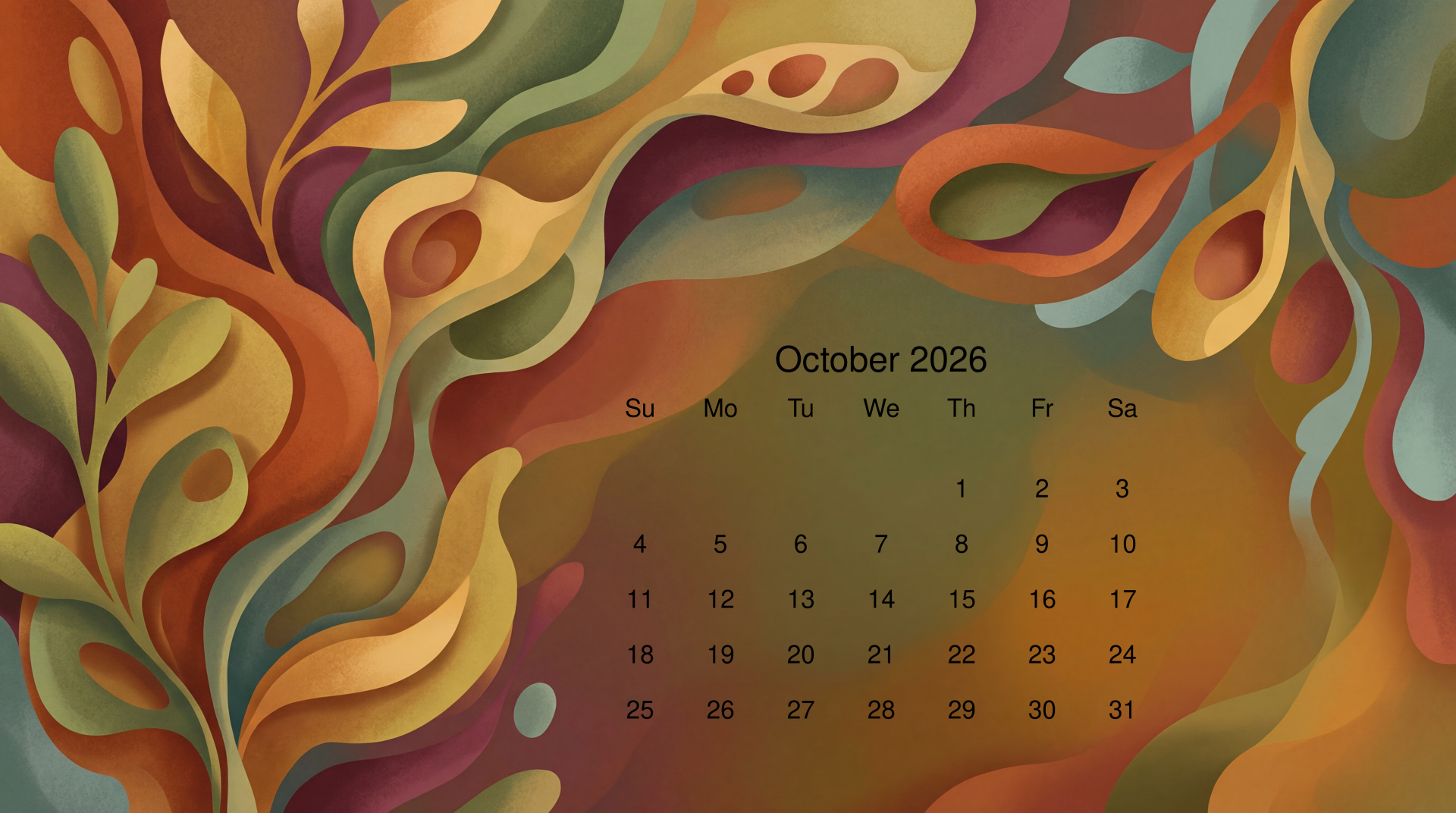 1920x1072 Download October 2026 Calendar 4k Ultra HD Wallpaper