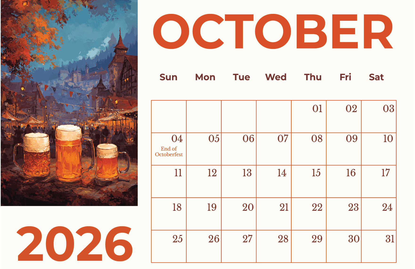1760x1140 Festive October 2026 Calendar Template to Download