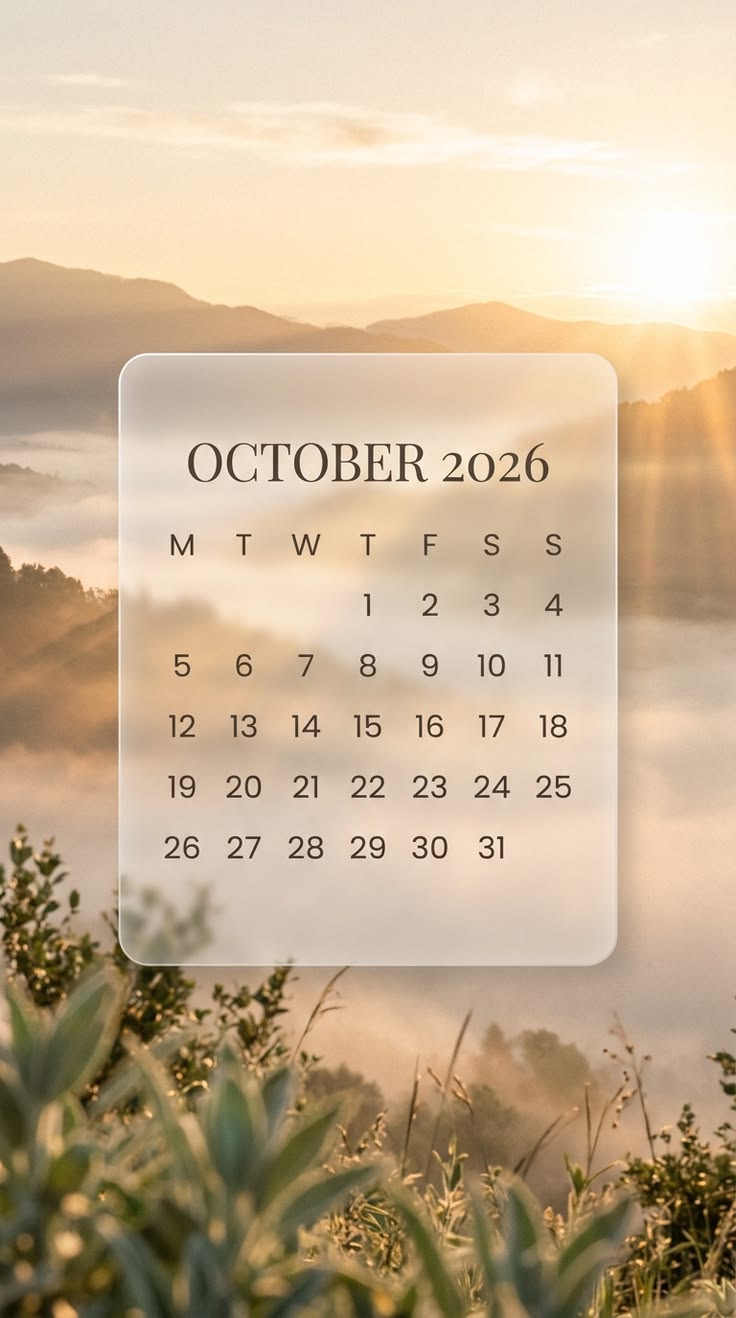 736x1318 October 2026 Calendar Wallpaper Aesthetic. Cozy Nature Lock Screen