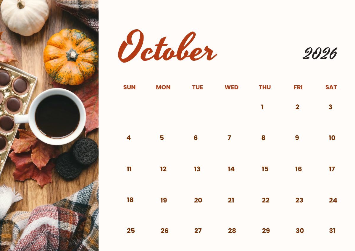 1200x851 Free Creative October 2026 Calendar Template to Edit Online