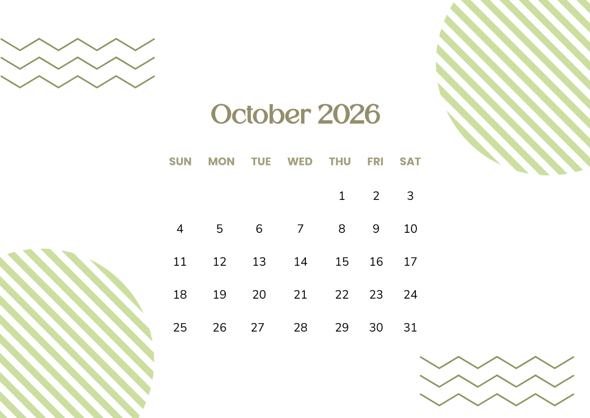 1200x851 October 2026 Printable Calendar Template to Download