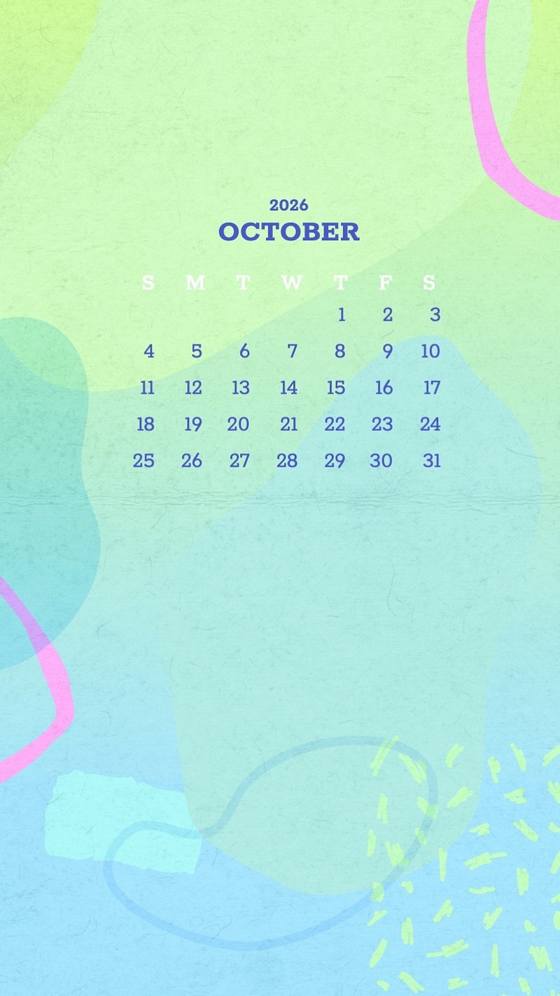 800x1422 calendar October template phone