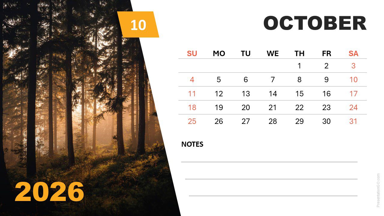 1280x720 Seasonal Photo Calendar (Sunday Start) for PowerPoint