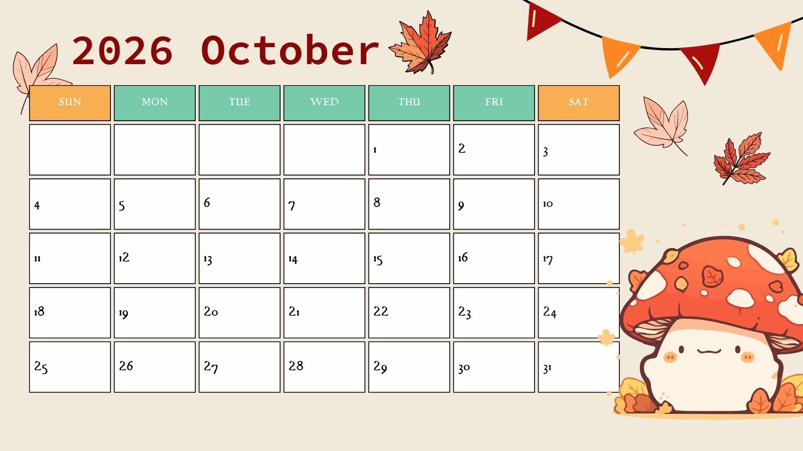 1600x900 October 2025 calendar templates to customize