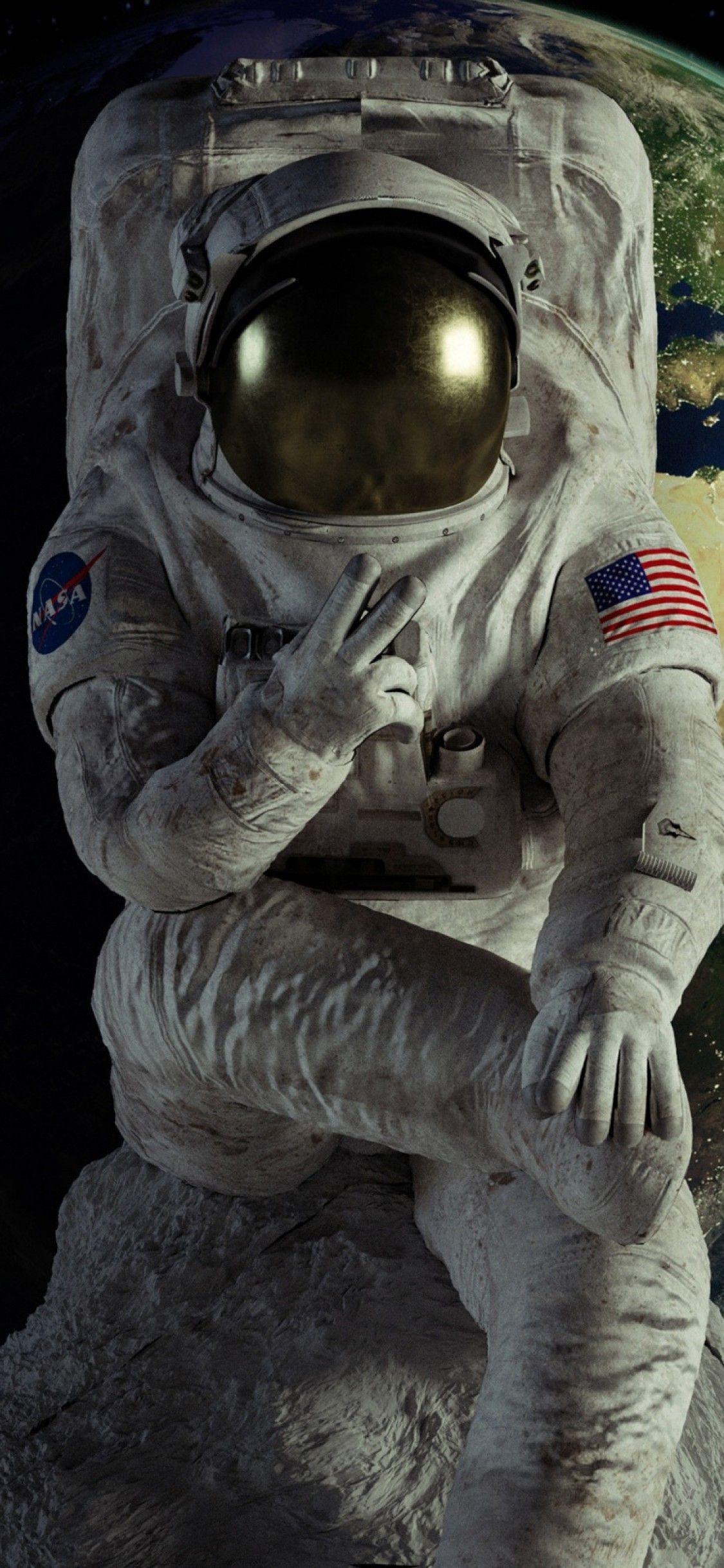 1125x2436 Download 1125x2436 Astronaut, Moon Landing, Earth, Digital Art Wallpaper for iPhone 11 Pro & X