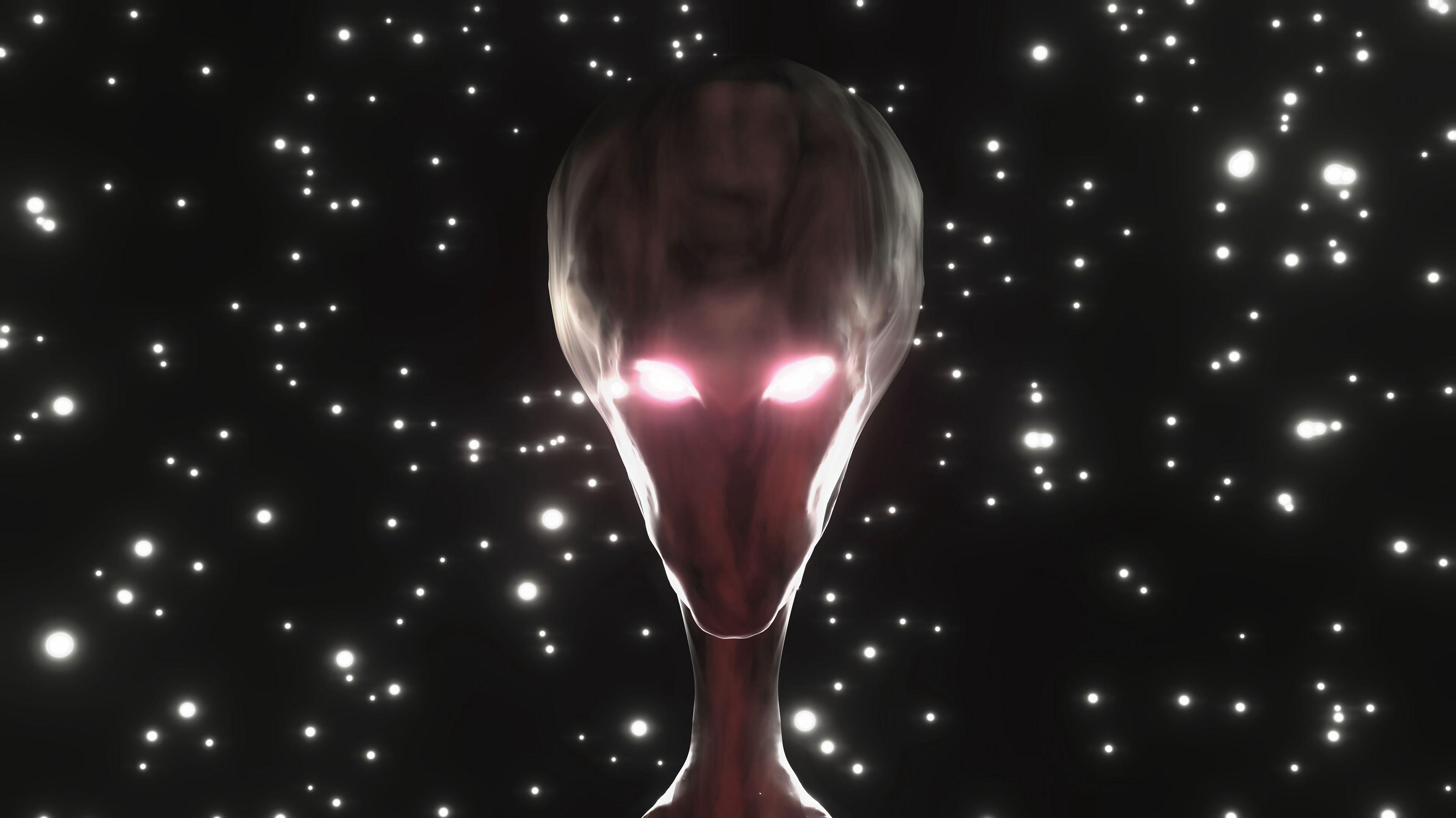 3840x2160 Wallpaper Alien, Humanoid, Face, Glow, Stars HD Wallpaper