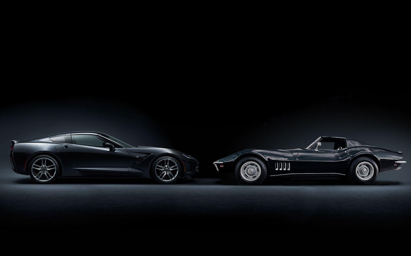 1440x900 I made a wallpaper with a 69' Stingray and a 2015 Z06. Old vs. New