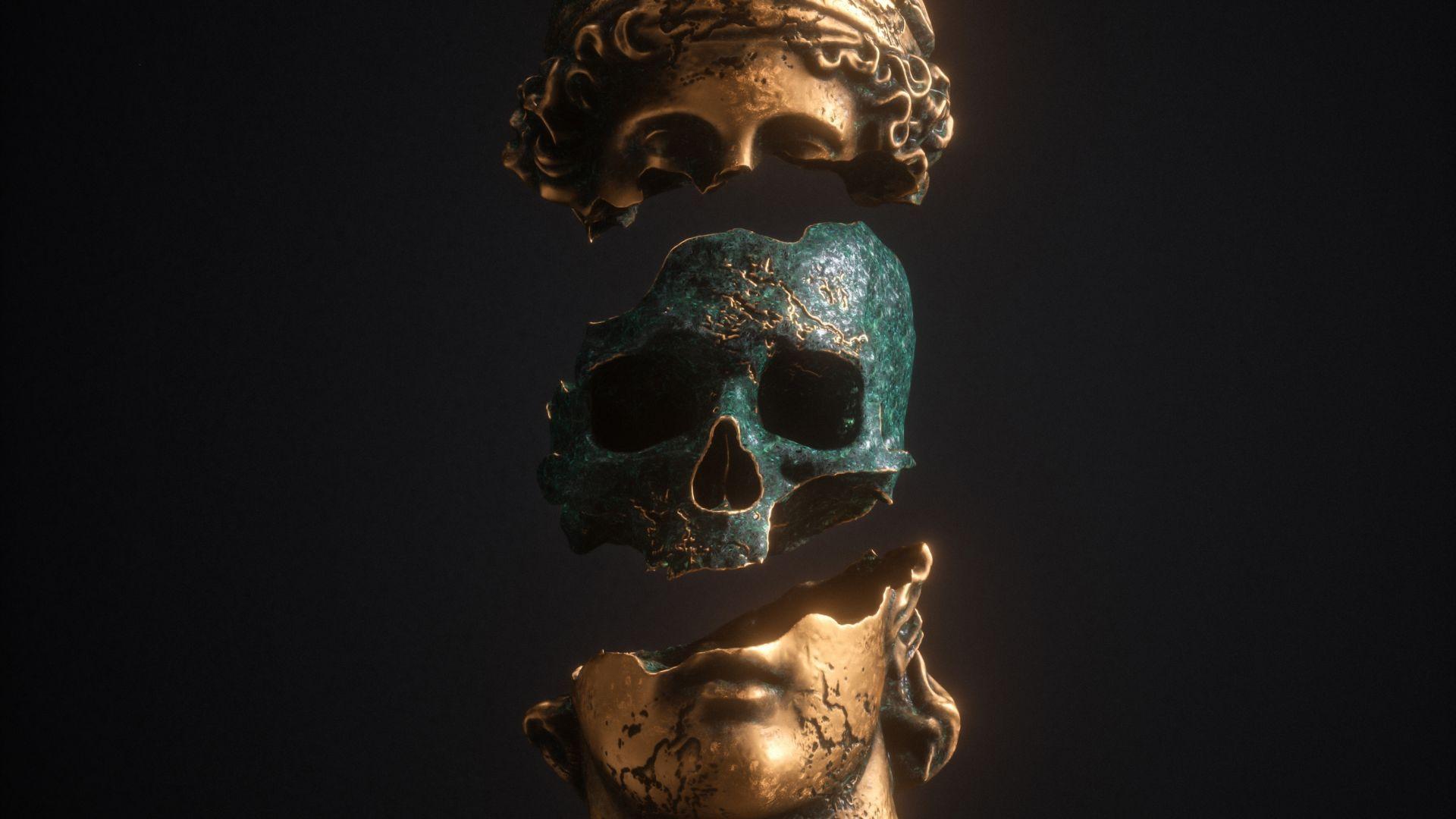 1920x1080 Desktop wallpaper skull inside statue, art, HD image, picture, background, 2cdbd6