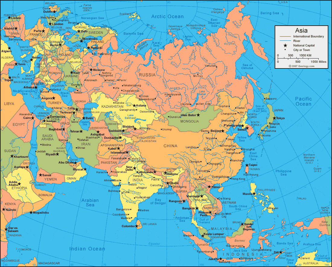 1100x885 Asia Map and Satellite Image