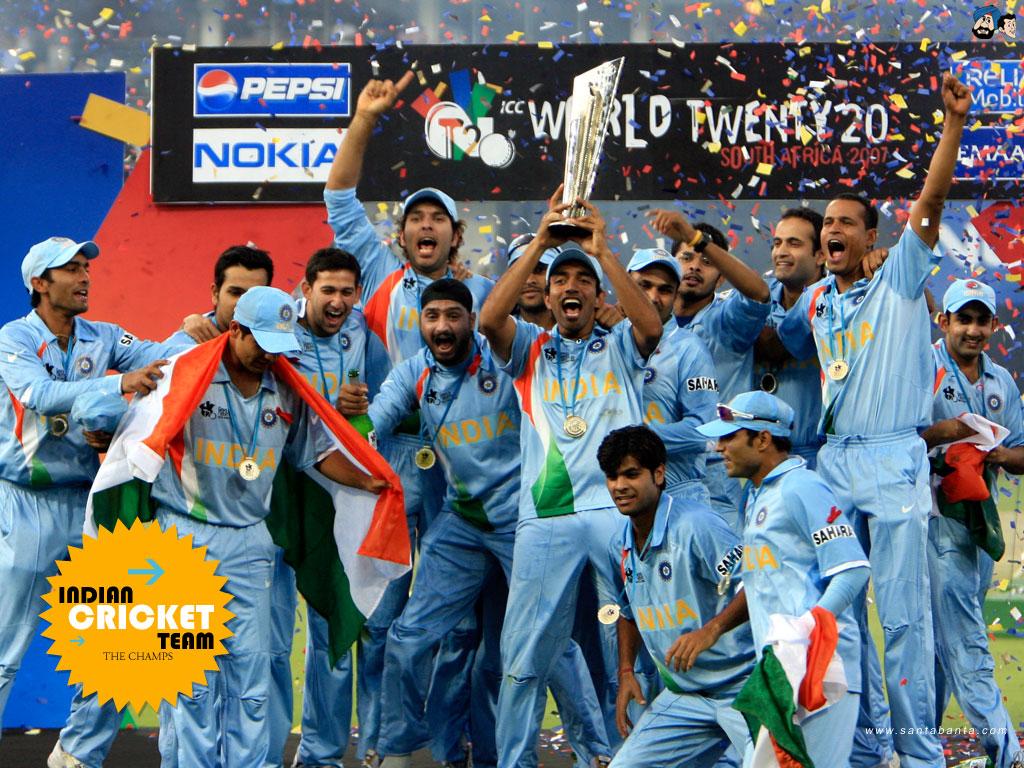 1024x768 3D Wallpaper Indian Cricket Team