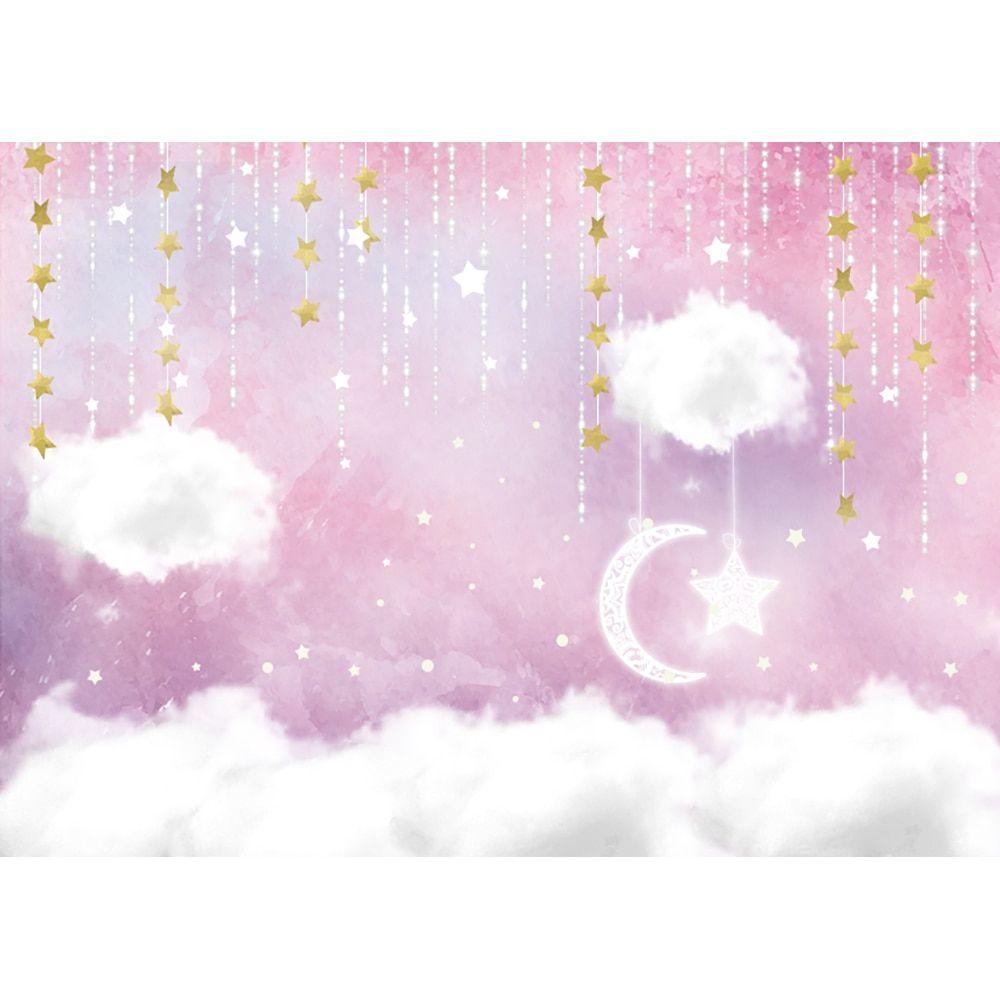 1000x1000 Funnytree background photography wonderland cloud decoration princess pink pastel golden stars glitter photocall backdrop photo. Background