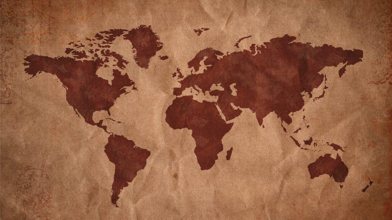 1366x768 Other: World Central Russion Brazil North Parchment Map Asia South