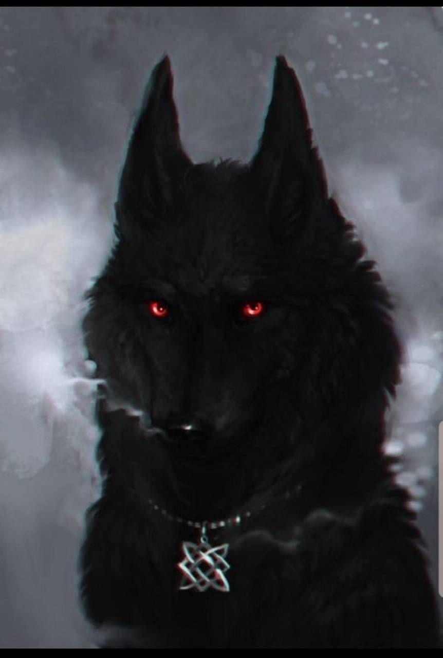 black wolf with red eyes with wings