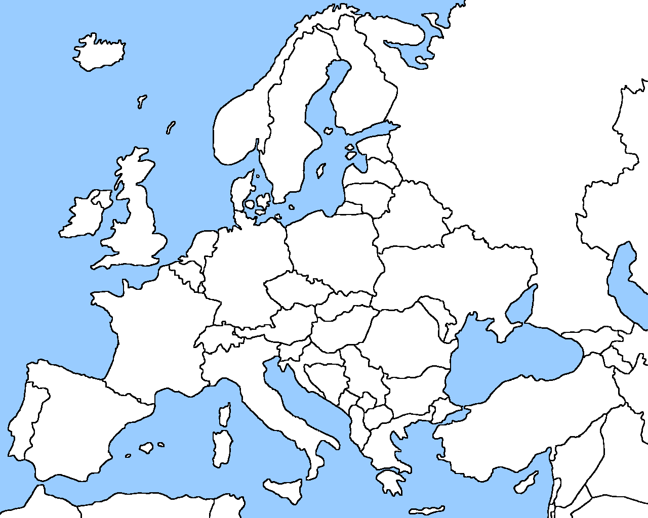 1280x1024 Blank map of Europe shows the political boundaries of the Europe