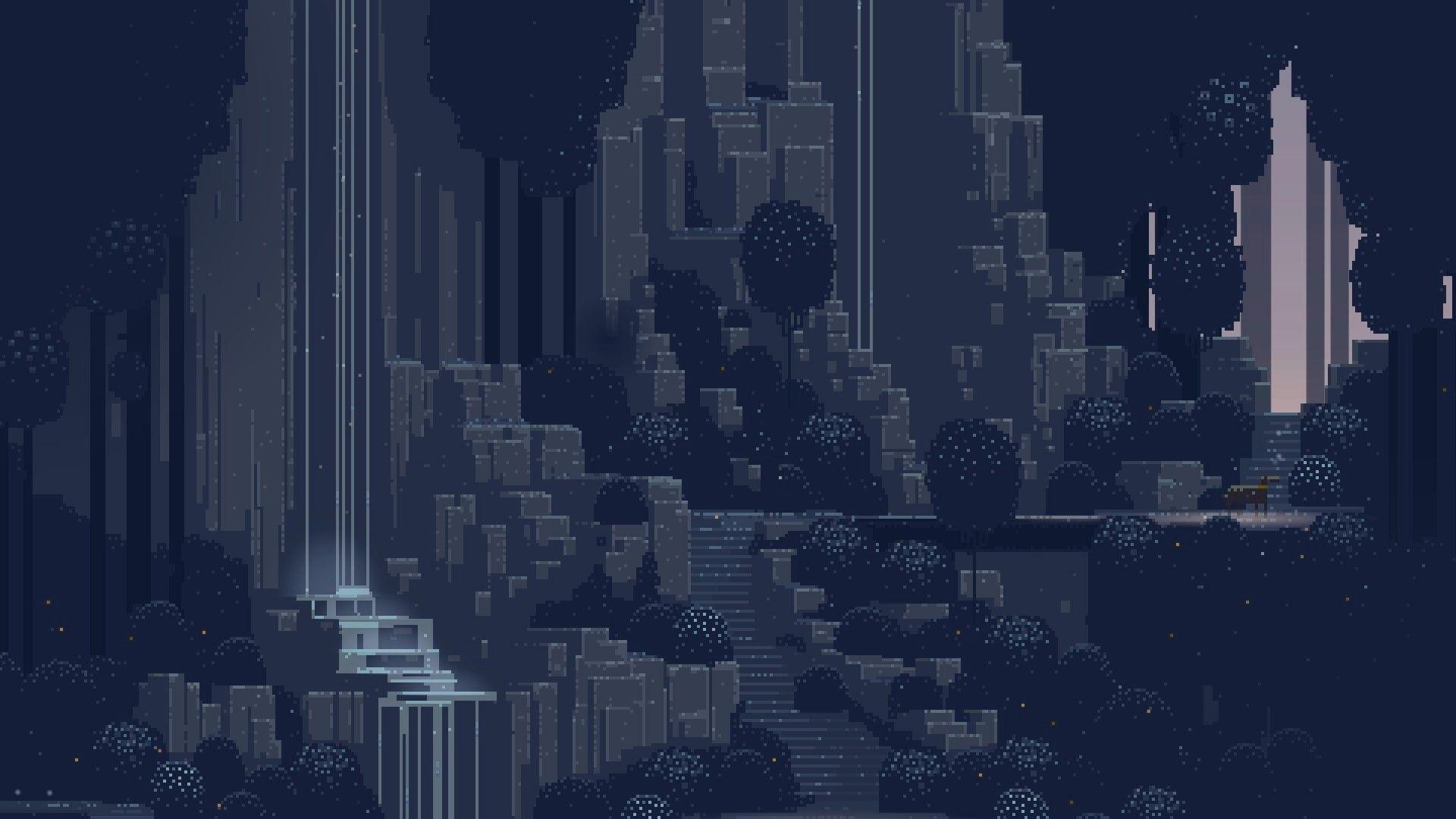 1920x1080 Waterfall (Pixel art) [1920×1080]