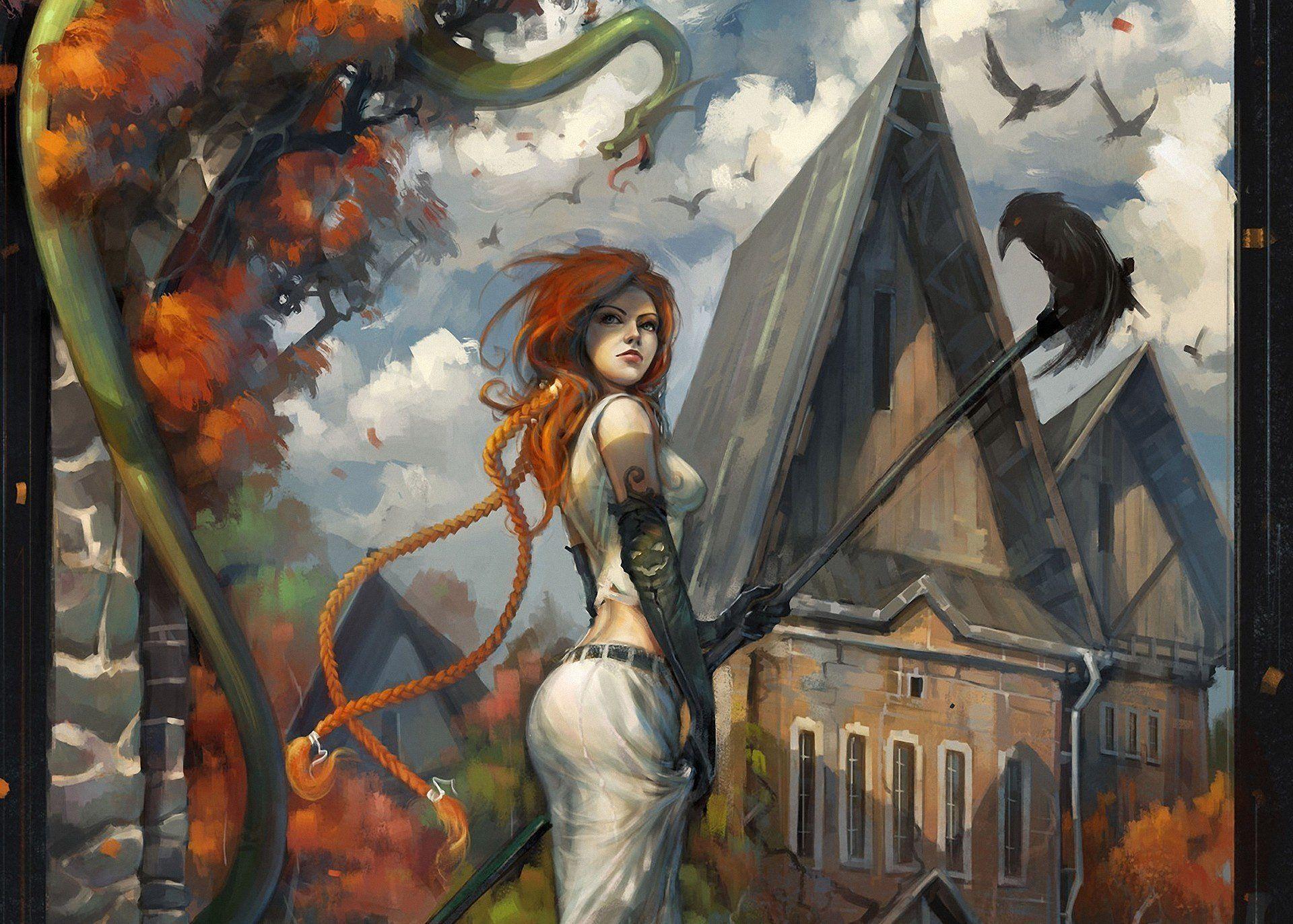 1920x1373 Autumn Witch Wallpaper
