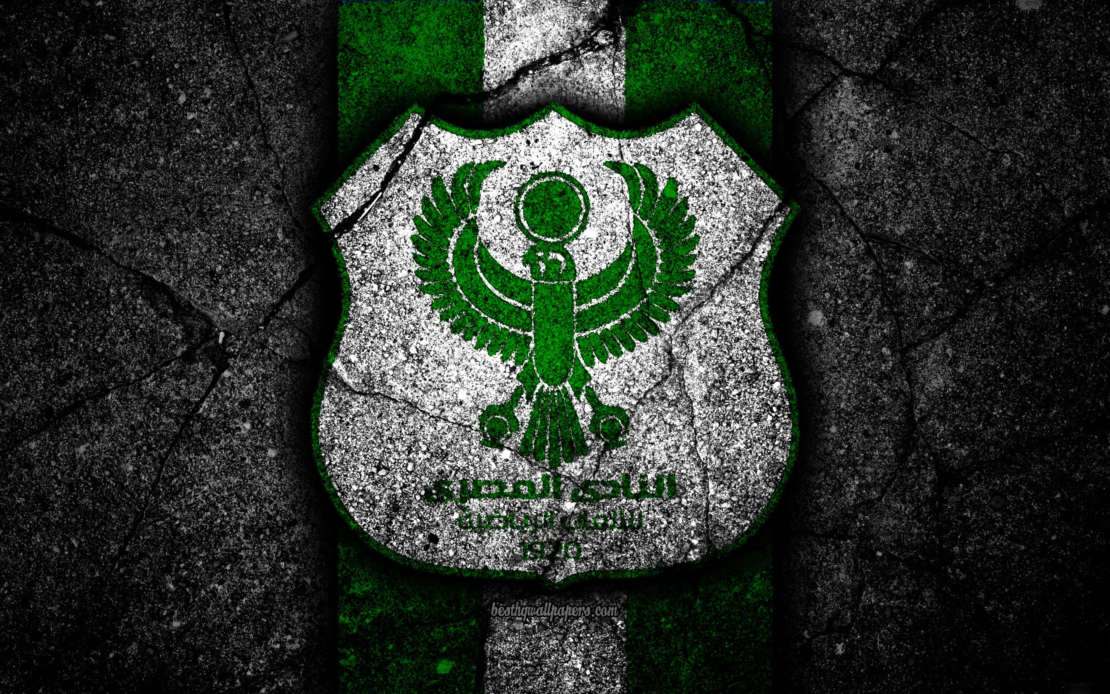 3840x2400 Download wallpaper 4k, FC Masry, logo, Egyptian Premier League, EPL, soccer, Egypt, black stone, Masry, football, Asphalt texture, Masry FC for desktop with resolution 3840x2400. High Quality HD picture wallpaper