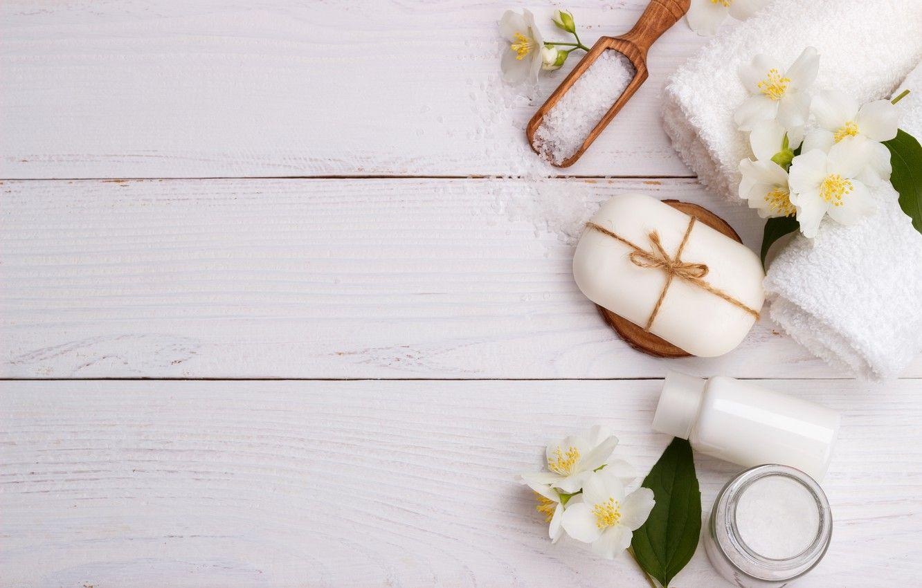 1332x850 Wallpaper flowers, stones, towel, soap, Spa, Jasmine, sea salt image for desktop, section разное