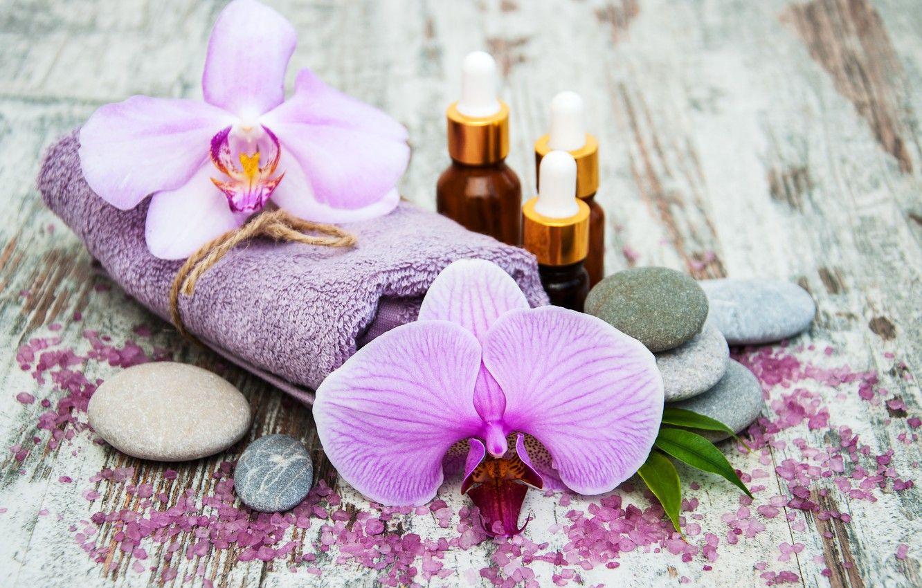 1332x850 Wallpaper stones, oil, towel, orchids, Spa, salt, Olena Rudo image for desktop, section разное