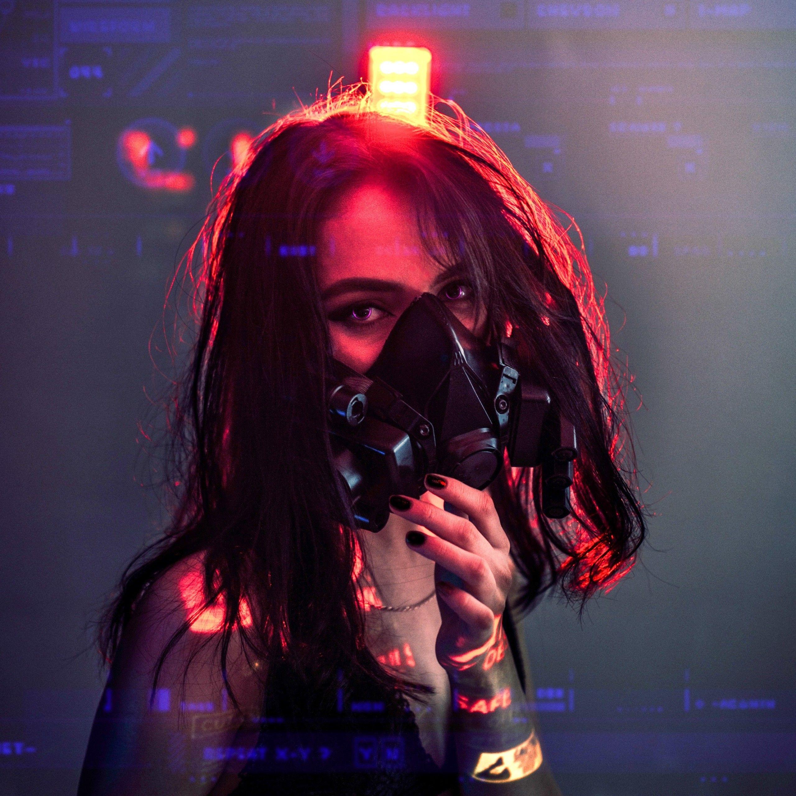 2560x2560 Girl Wallpaper 4K, Respirator mask, Urban, HD, Photography
