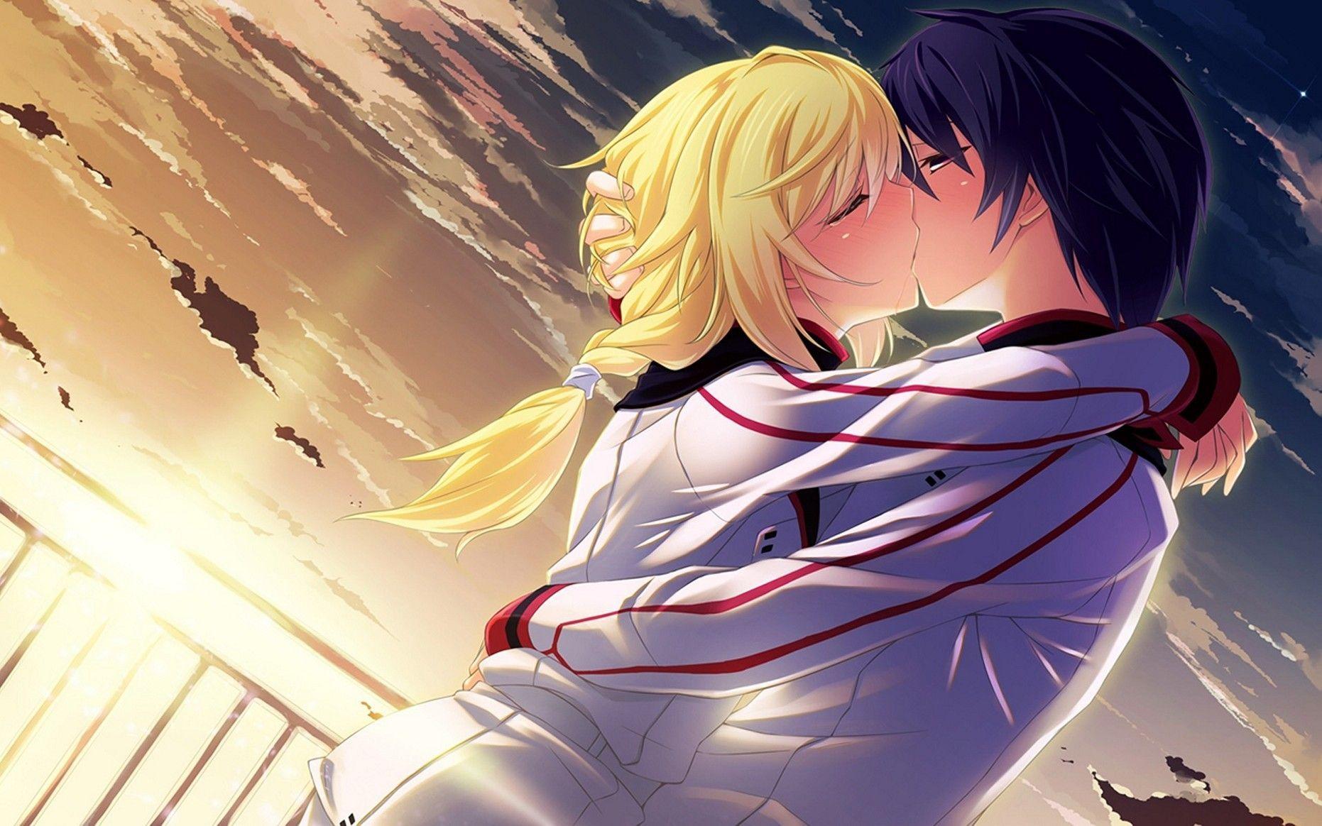 1862x1164 Boy Girl Blonde Kiss Hugging Sunset The Best Kawaii Anime. Anime hug, Anime, Anime guys shirtless