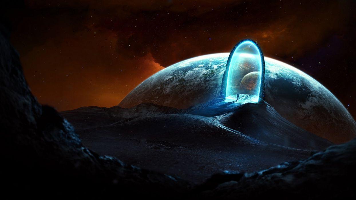 1244x700 Fantastic World Planet Surface Fantasy Portal Sci Fi Moon Space Psychedelic Artwork Wallpaperx1080