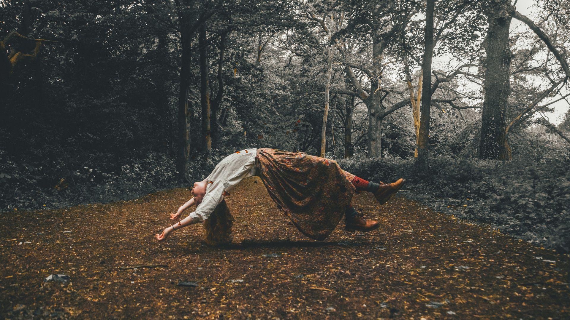 1920x1080 Women Levitate In Forest Haunted View Free Photo Wallpaper